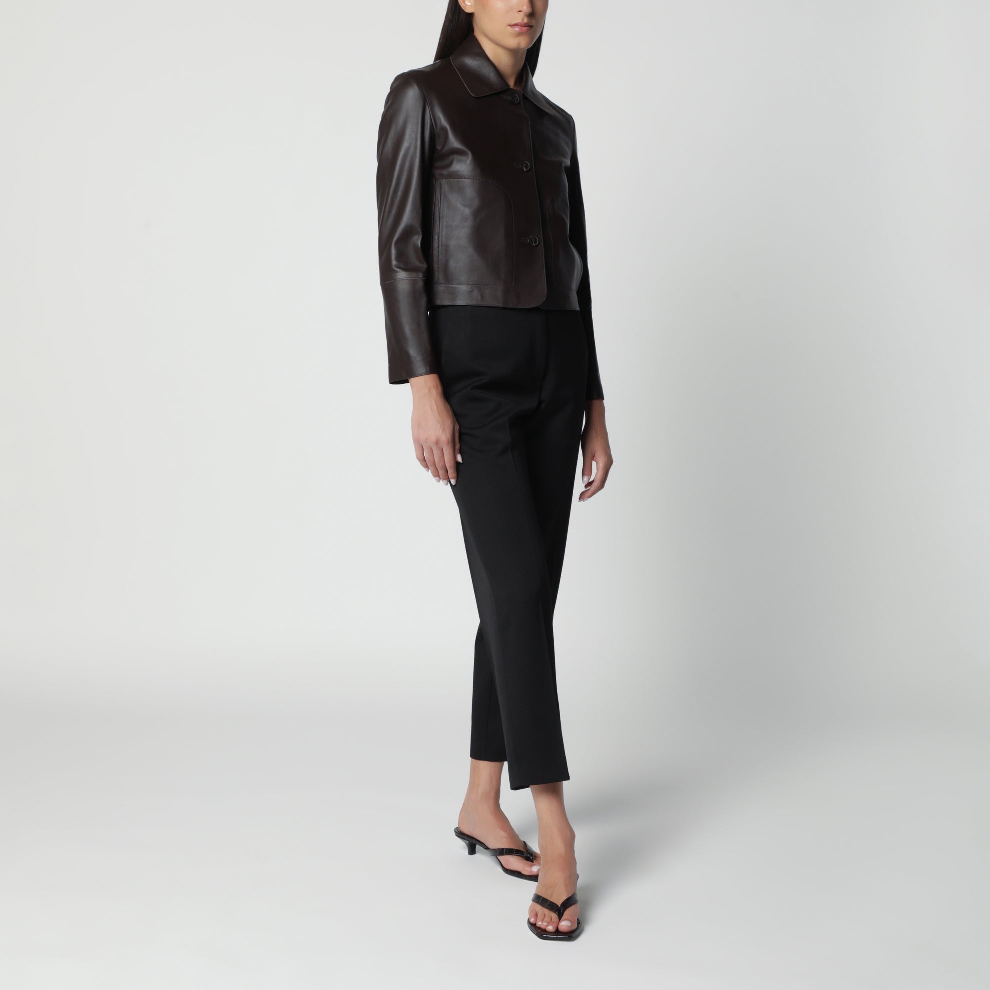 Giacca cropped Emy marrone caffè in pelle