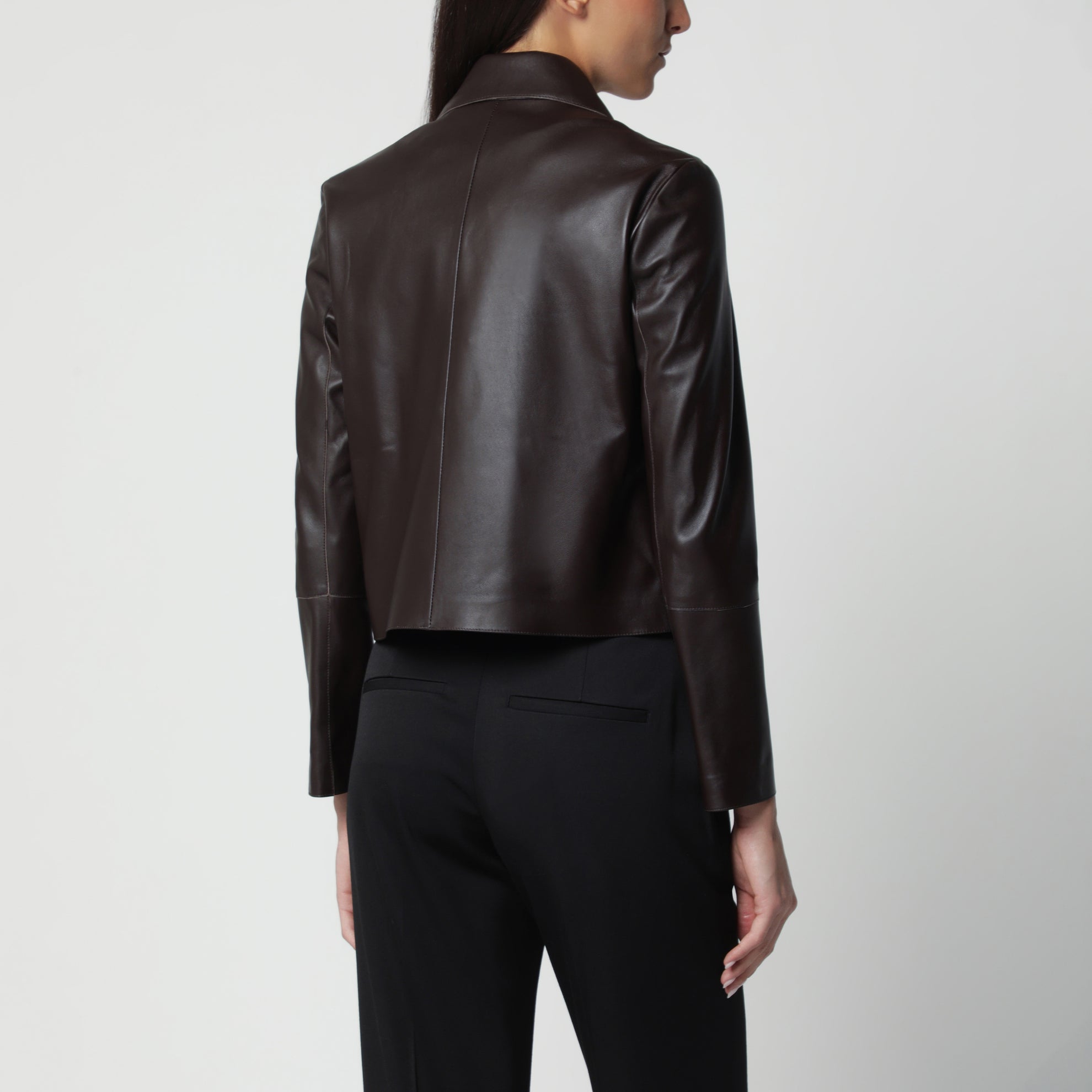 Giacca cropped Emy marrone caffè in pelle