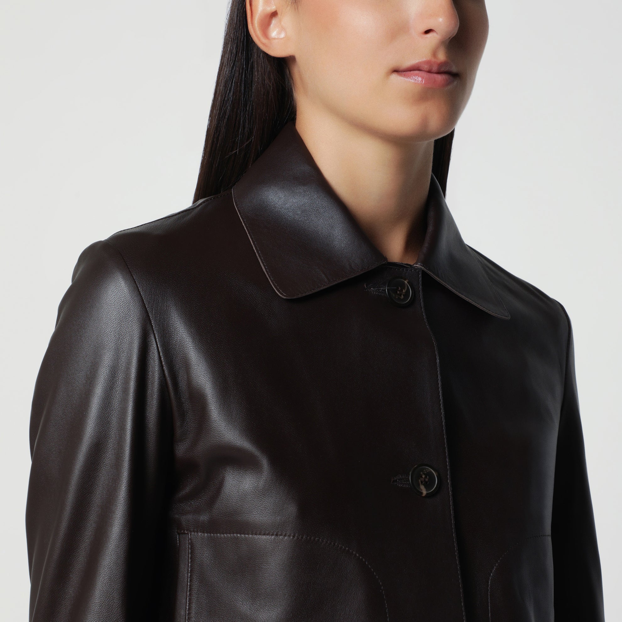 Giacca cropped Emy marrone caffè in pelle