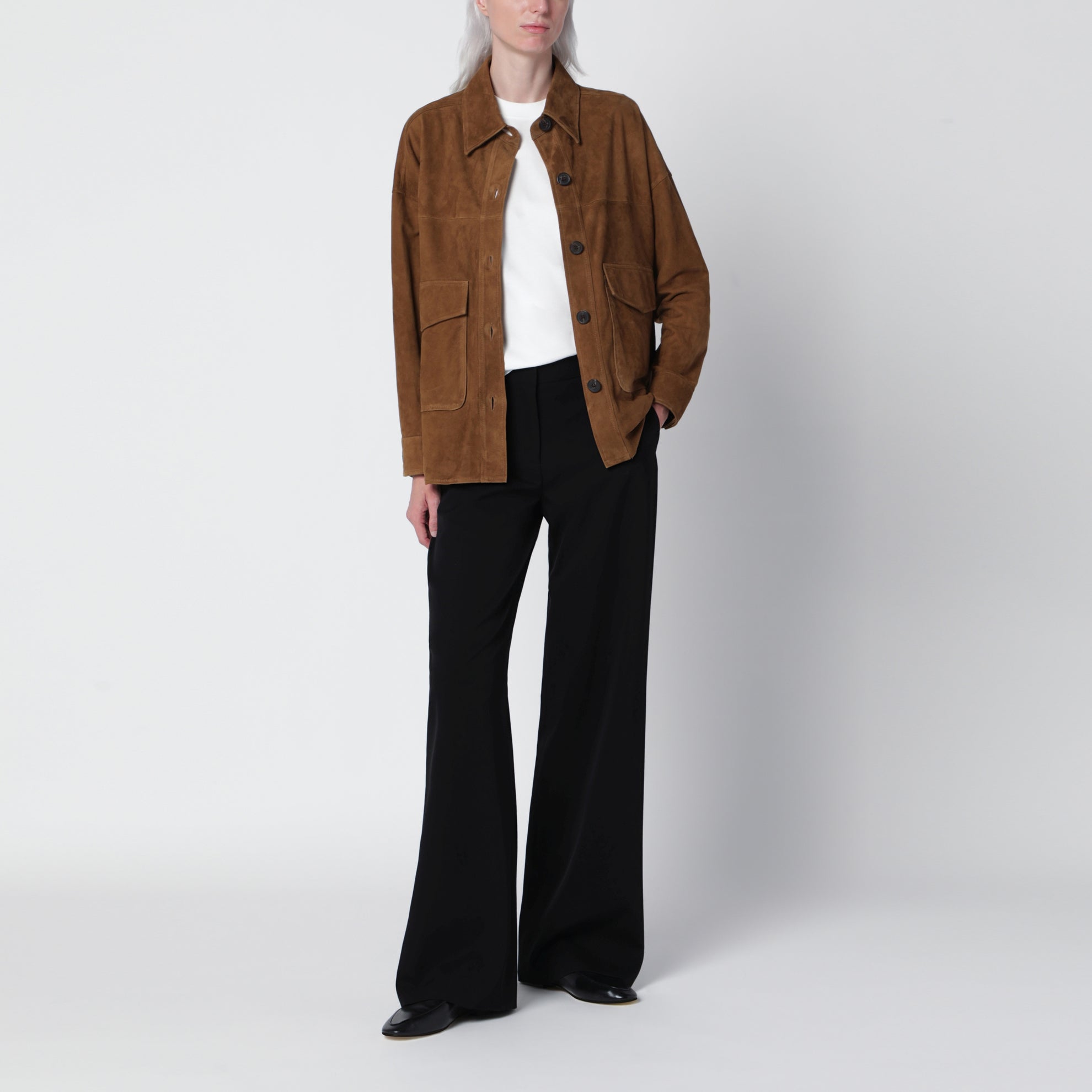 Giacca camicia Kaylee verde oliva in suede
