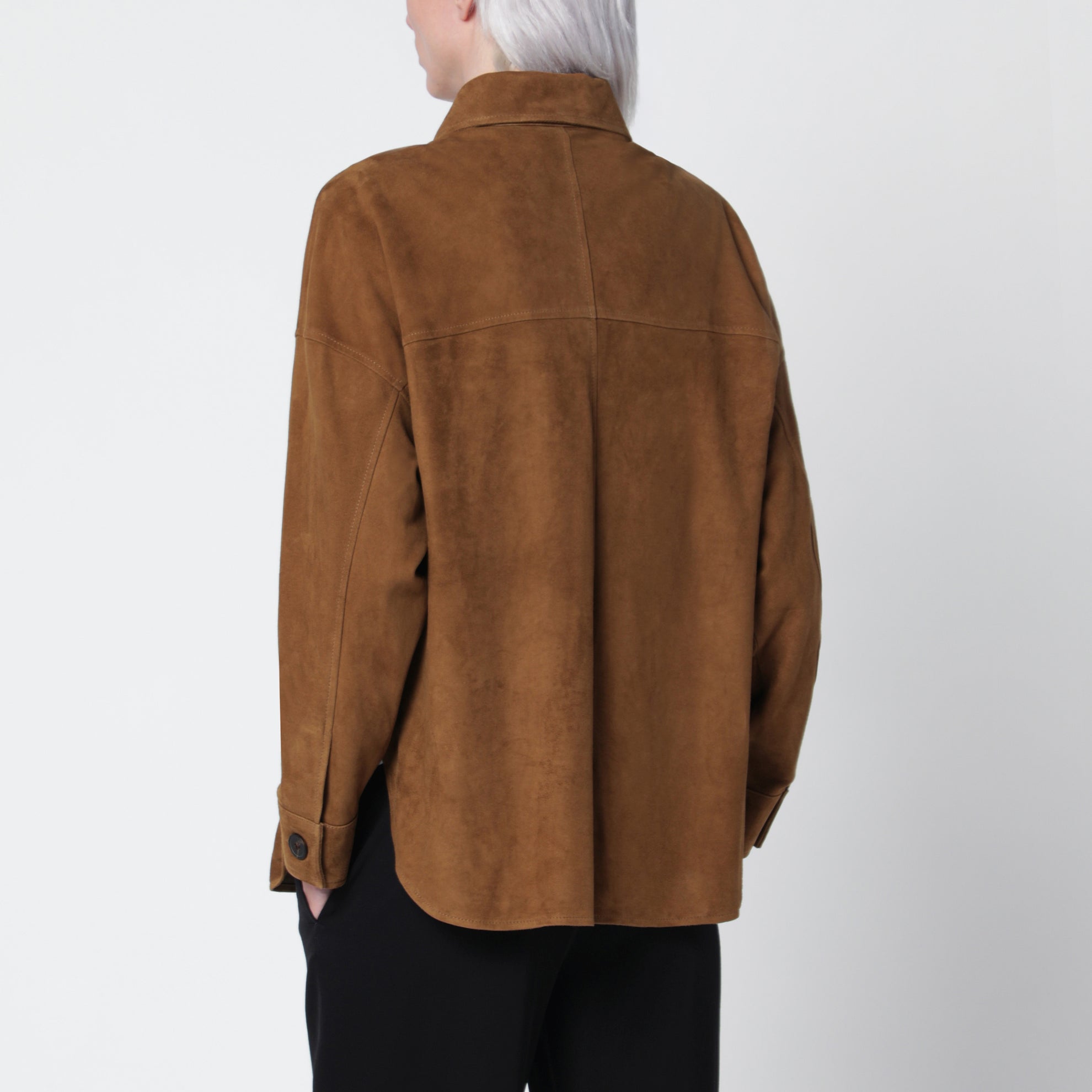 Giacca camicia Kaylee verde oliva in suede