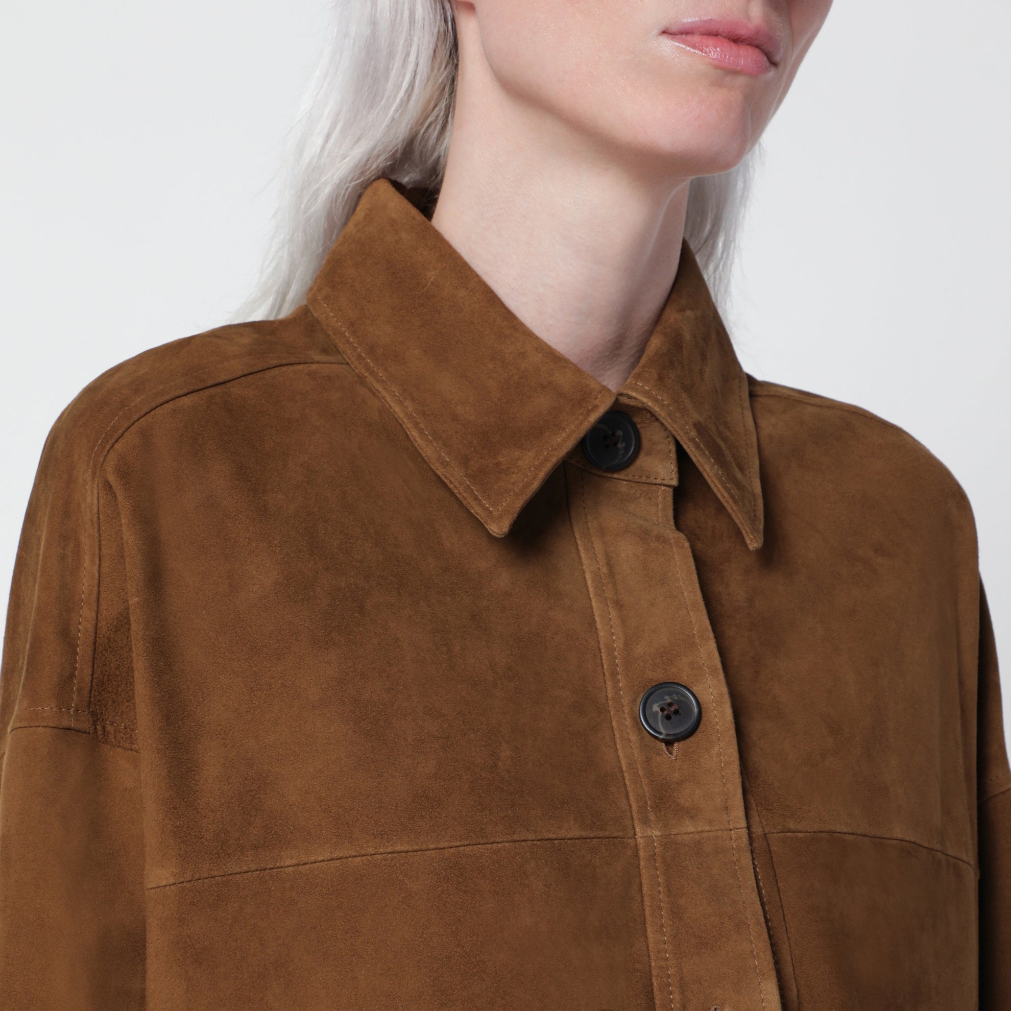 Giacca camicia Kaylee verde oliva in suede