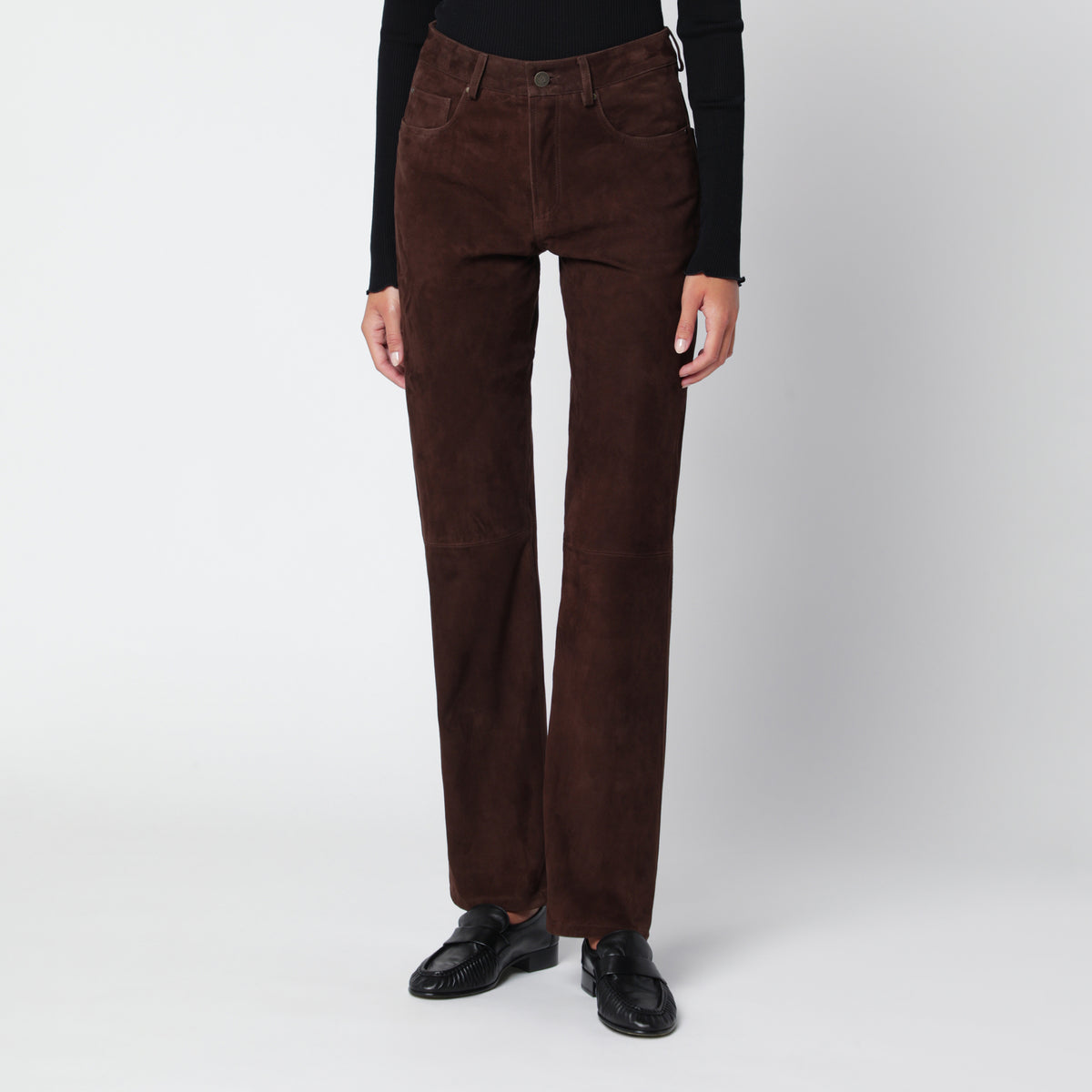 Jean trousers in suede, Brown