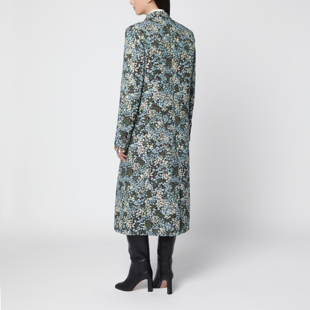 Double-breasted coat with floral jacquard pattern