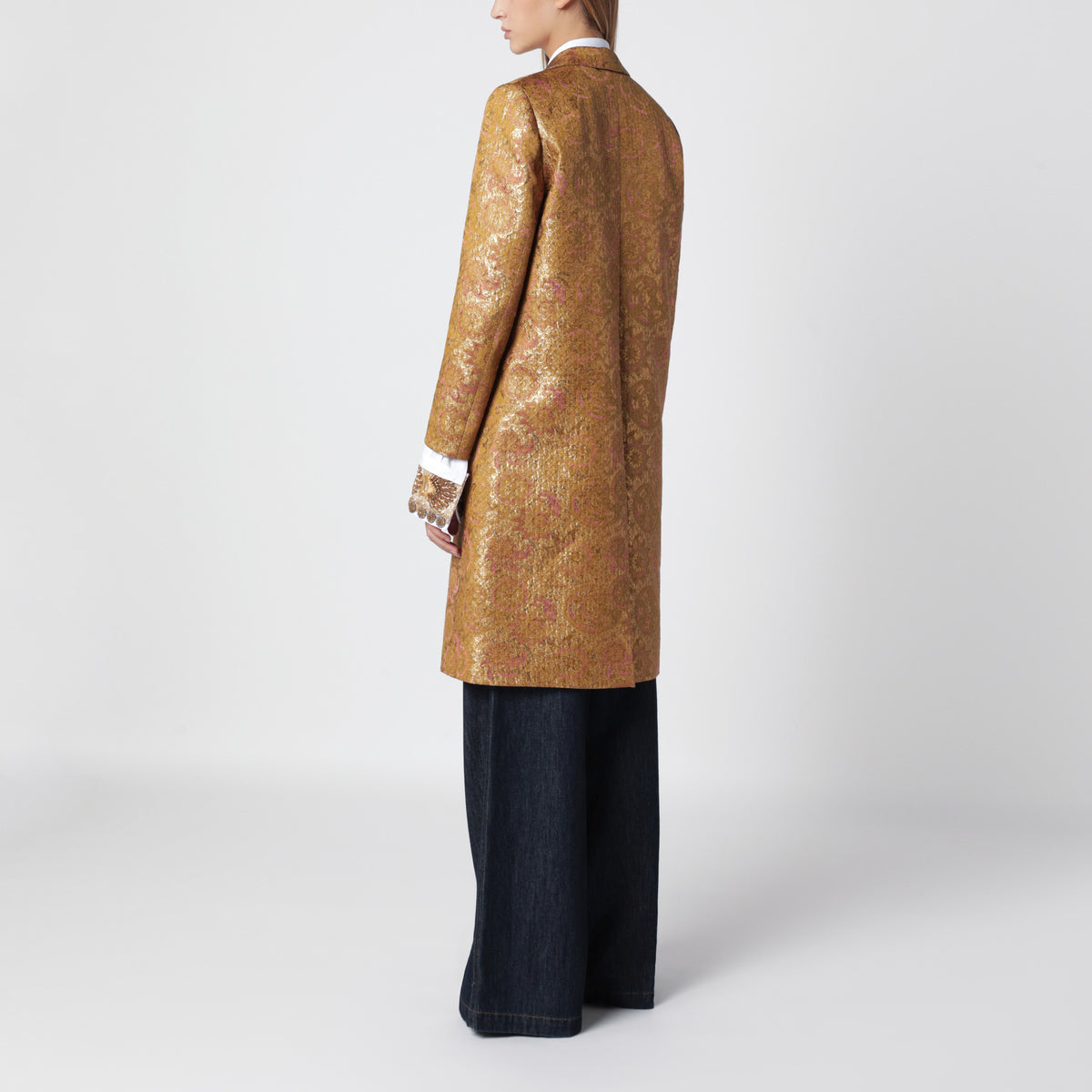 Einreihiger Mantel mit goldenem Jacquardmuster