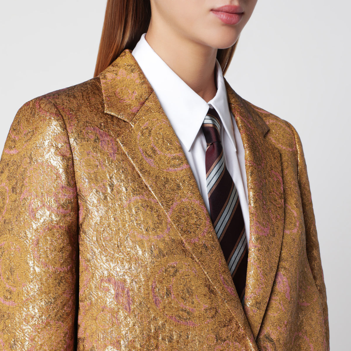 Einreihiger Mantel mit goldenem Jacquardmuster