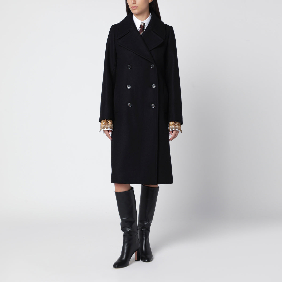 Black double-breasted coat in wool blend