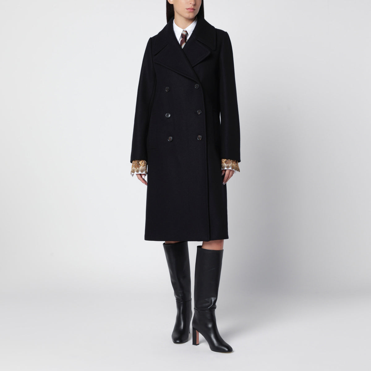 Black double-breasted coat in wool blend