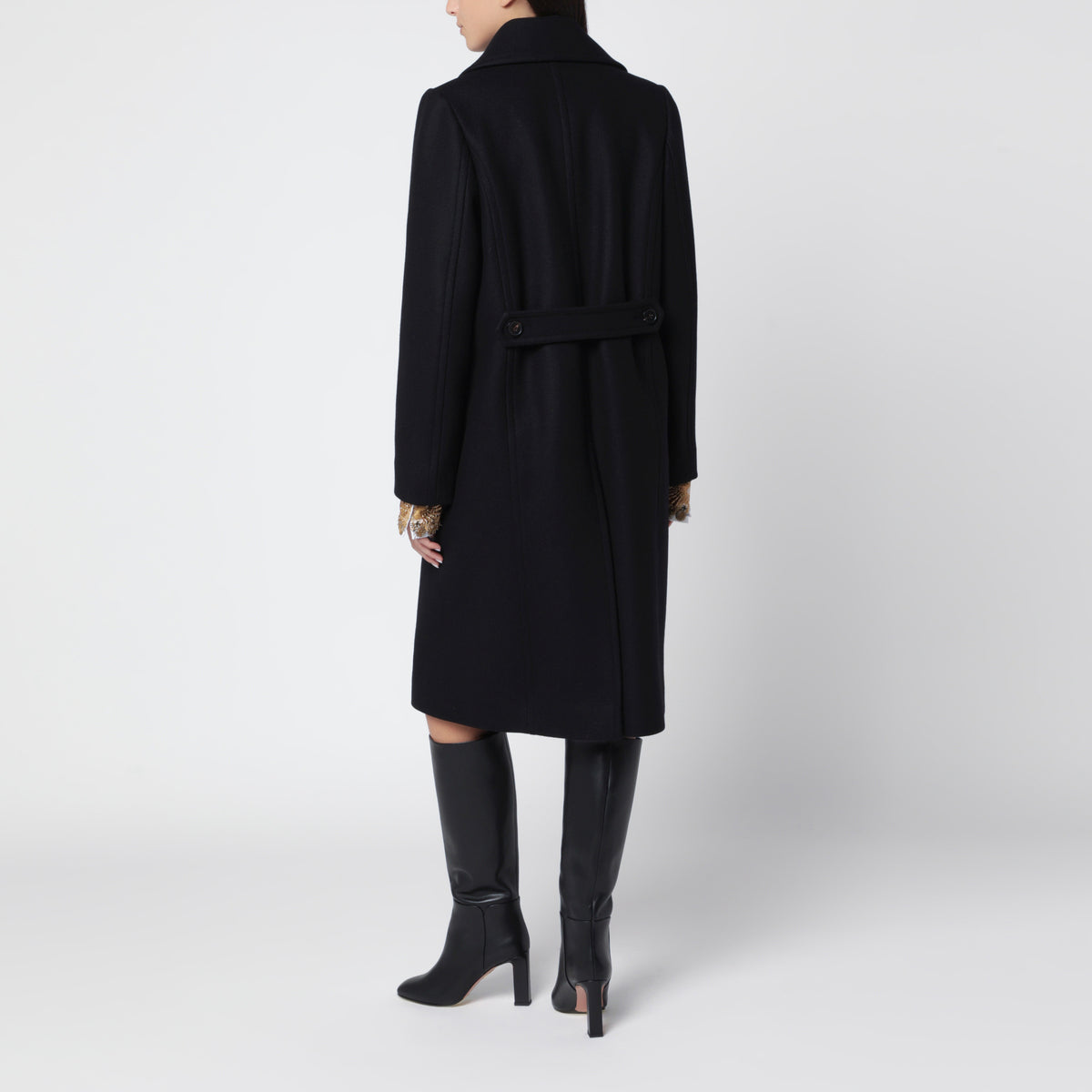 Black double-breasted coat in wool blend