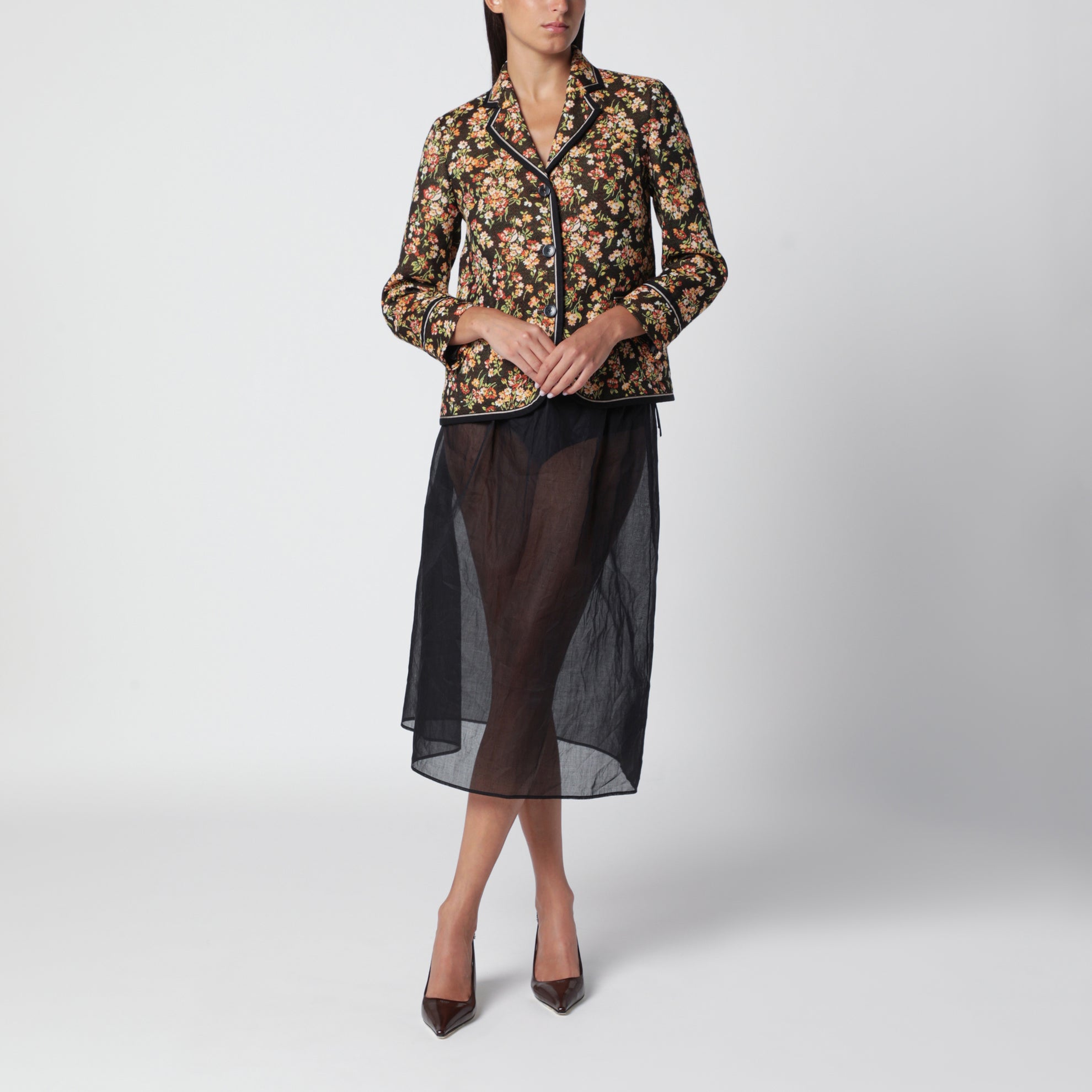 Brown floral gobelin blazer