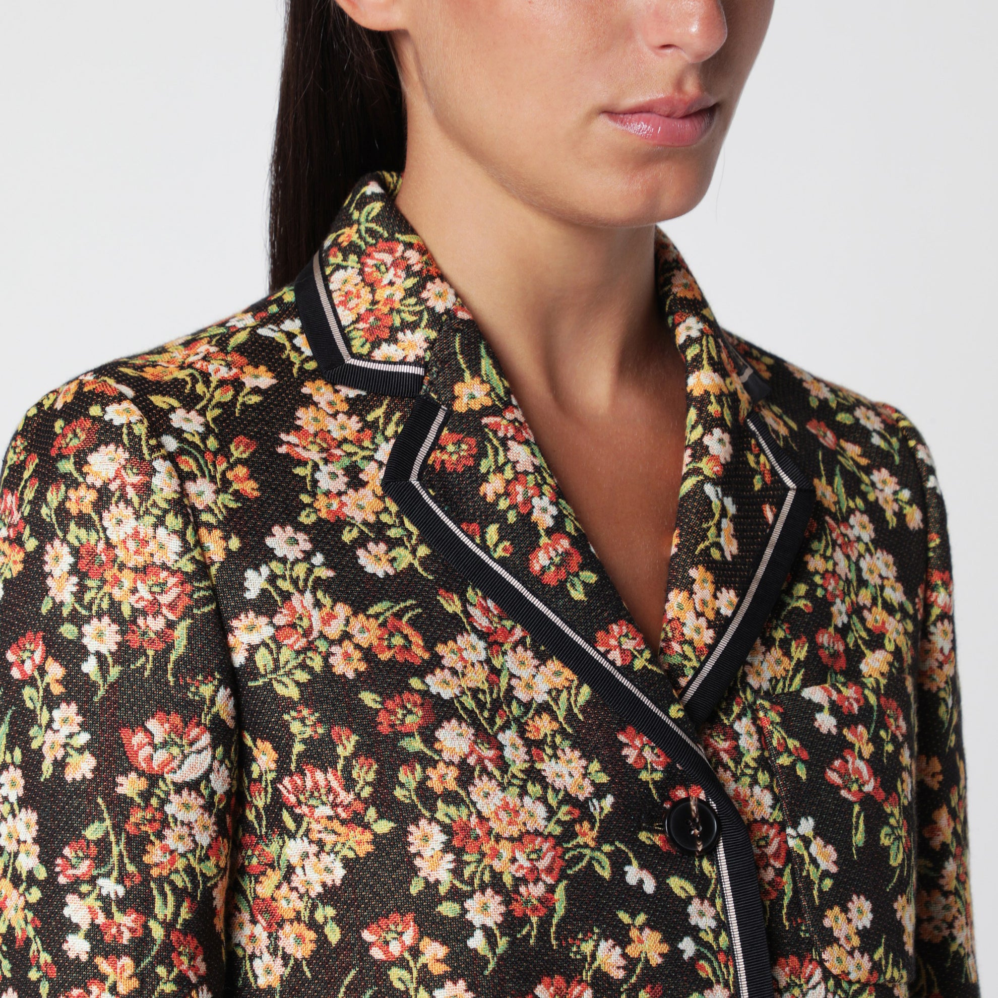 Brown floral gobelin blazer