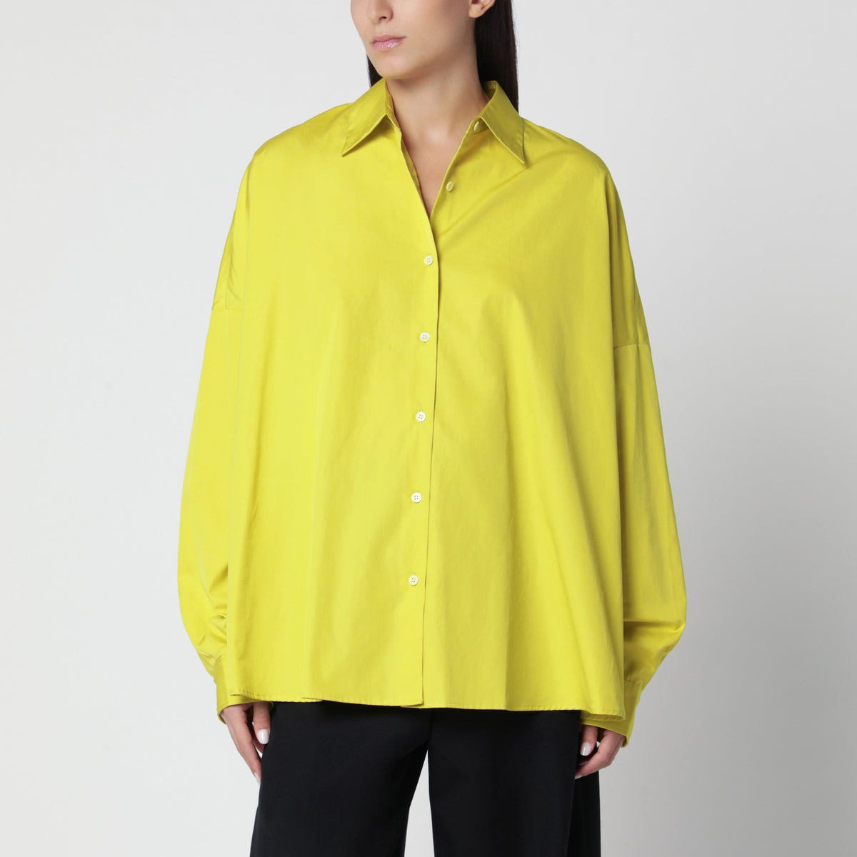 Camicia oversize color lime in popeline di cotone