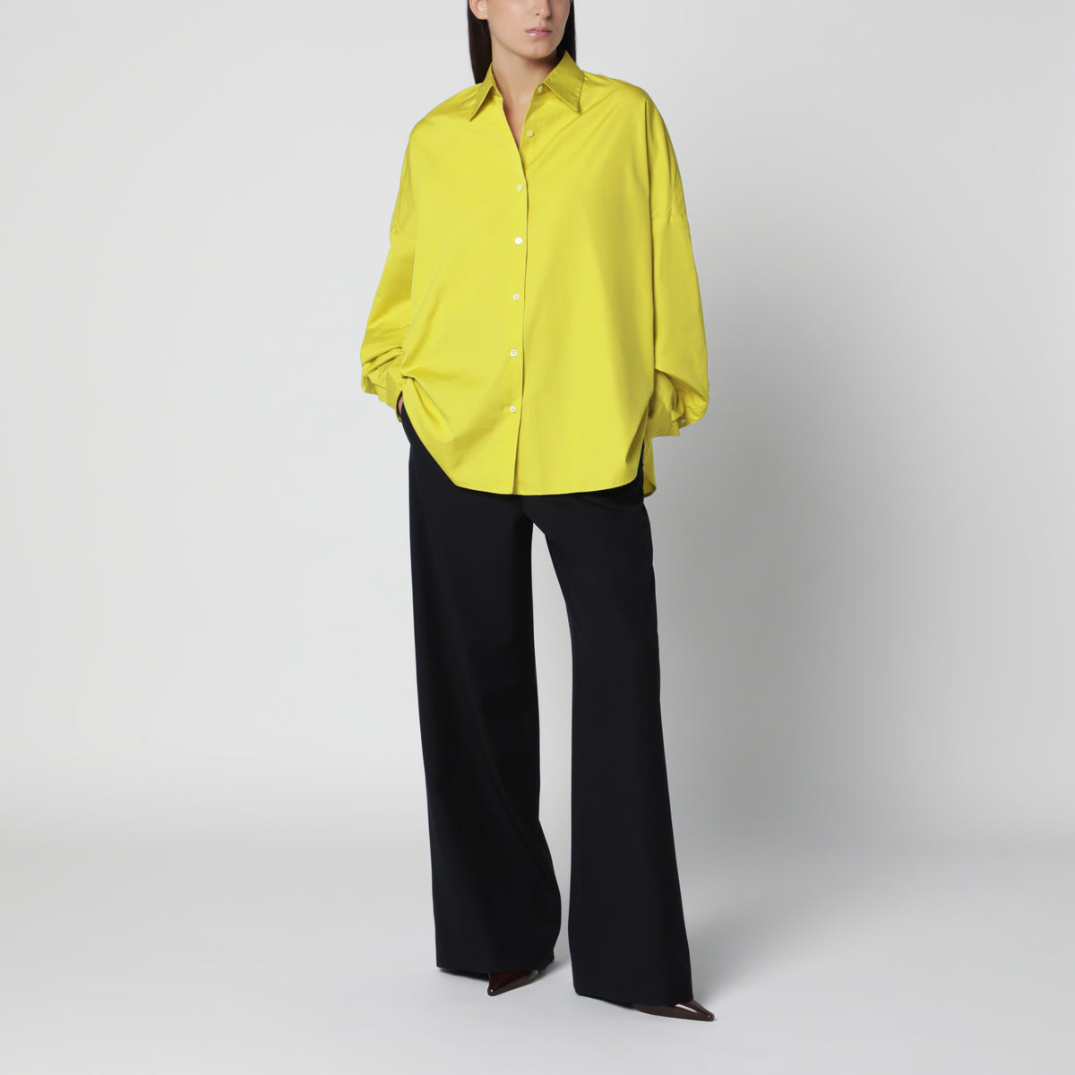 Camicia oversize color lime in popeline di cotone