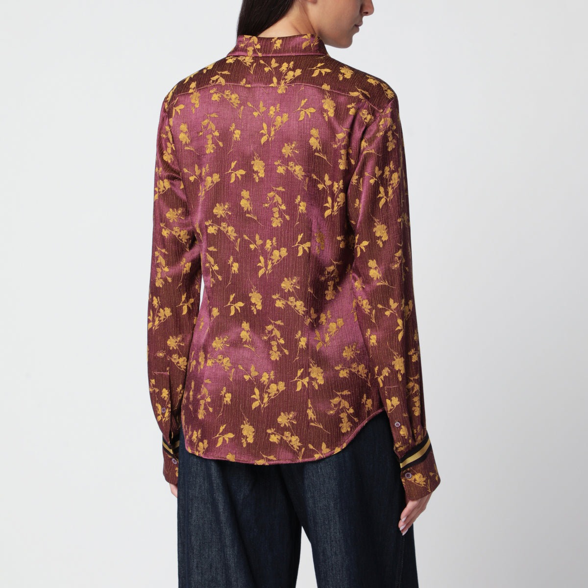 Camicia jacquard floreale viola in misto viscosa
