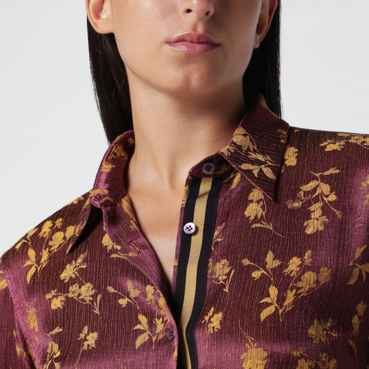 Camicia jacquard floreale viola in misto viscosa