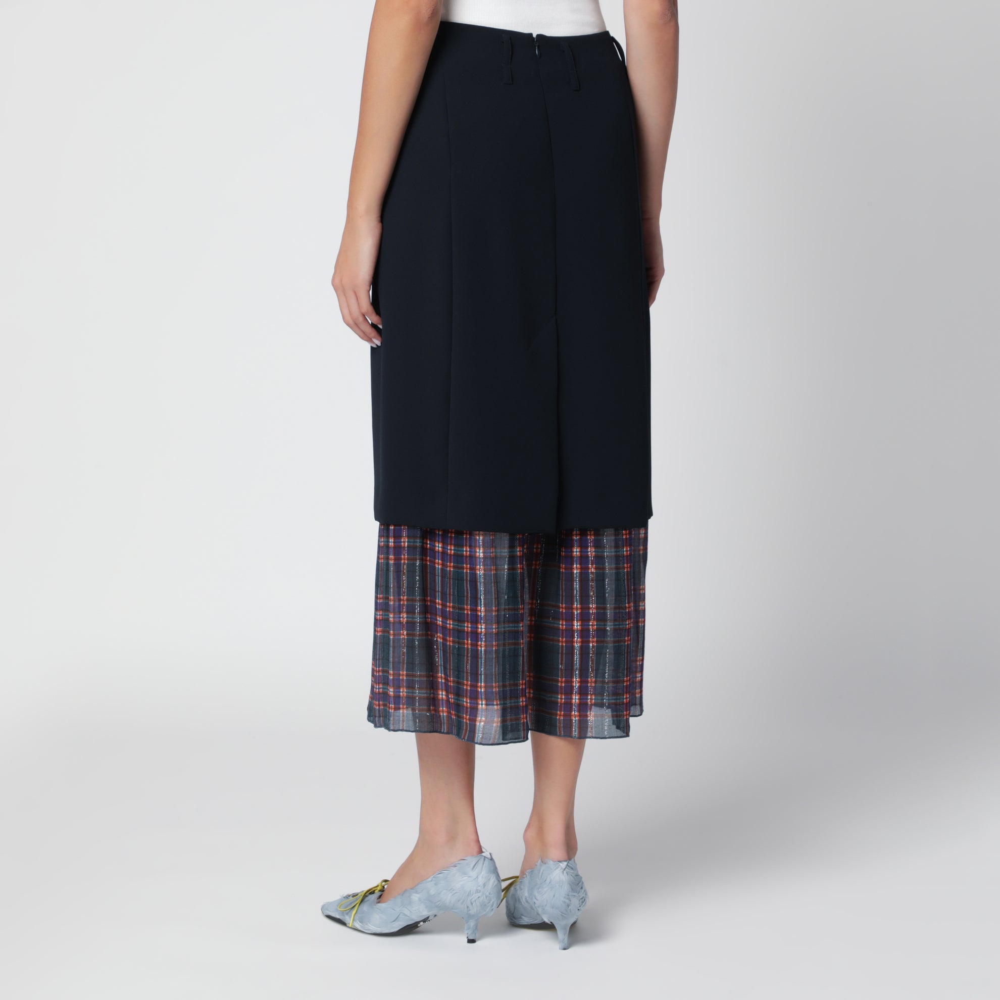 Marineblauer Midirock mit Karoeinsatz