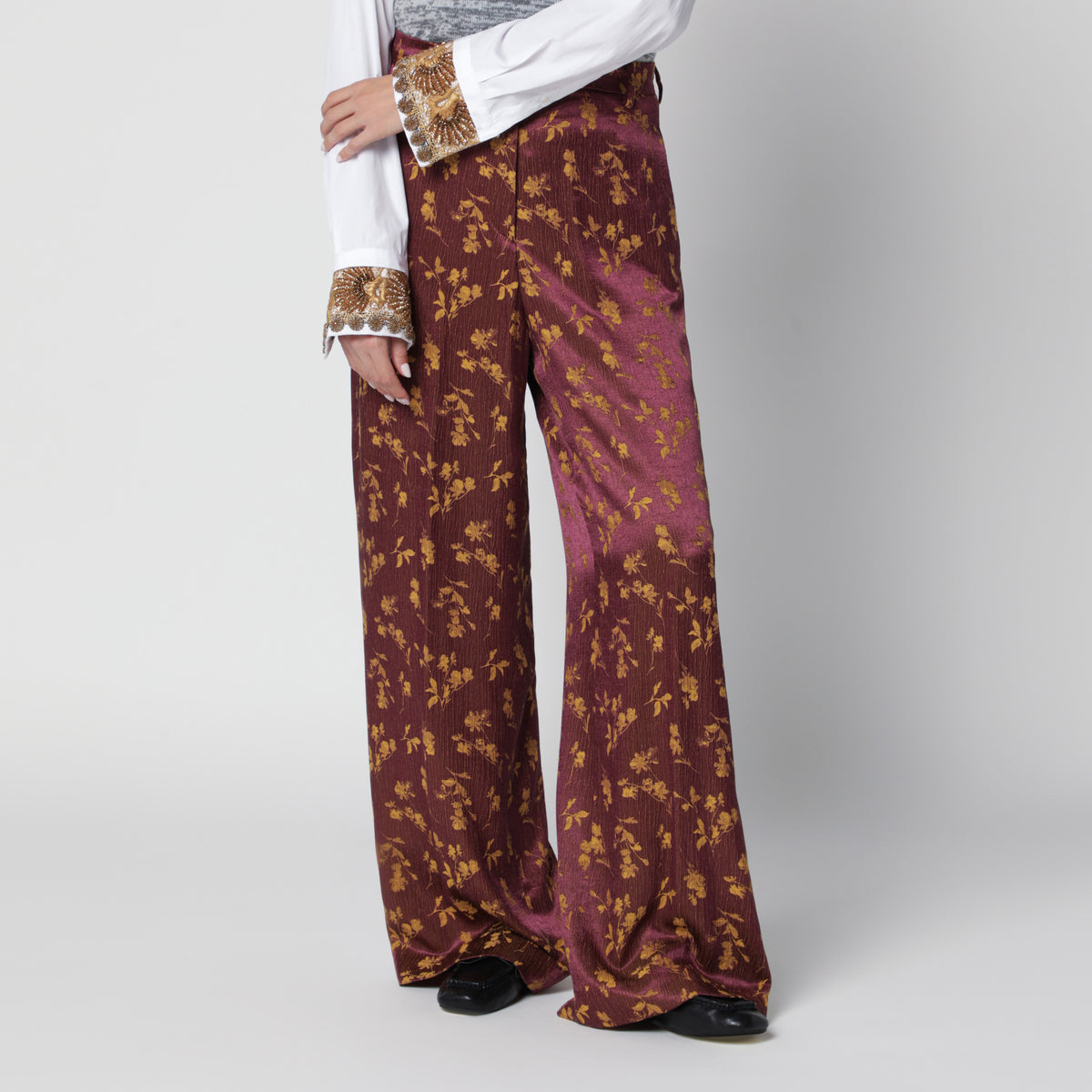 Purple jacquard wide-leg trousers