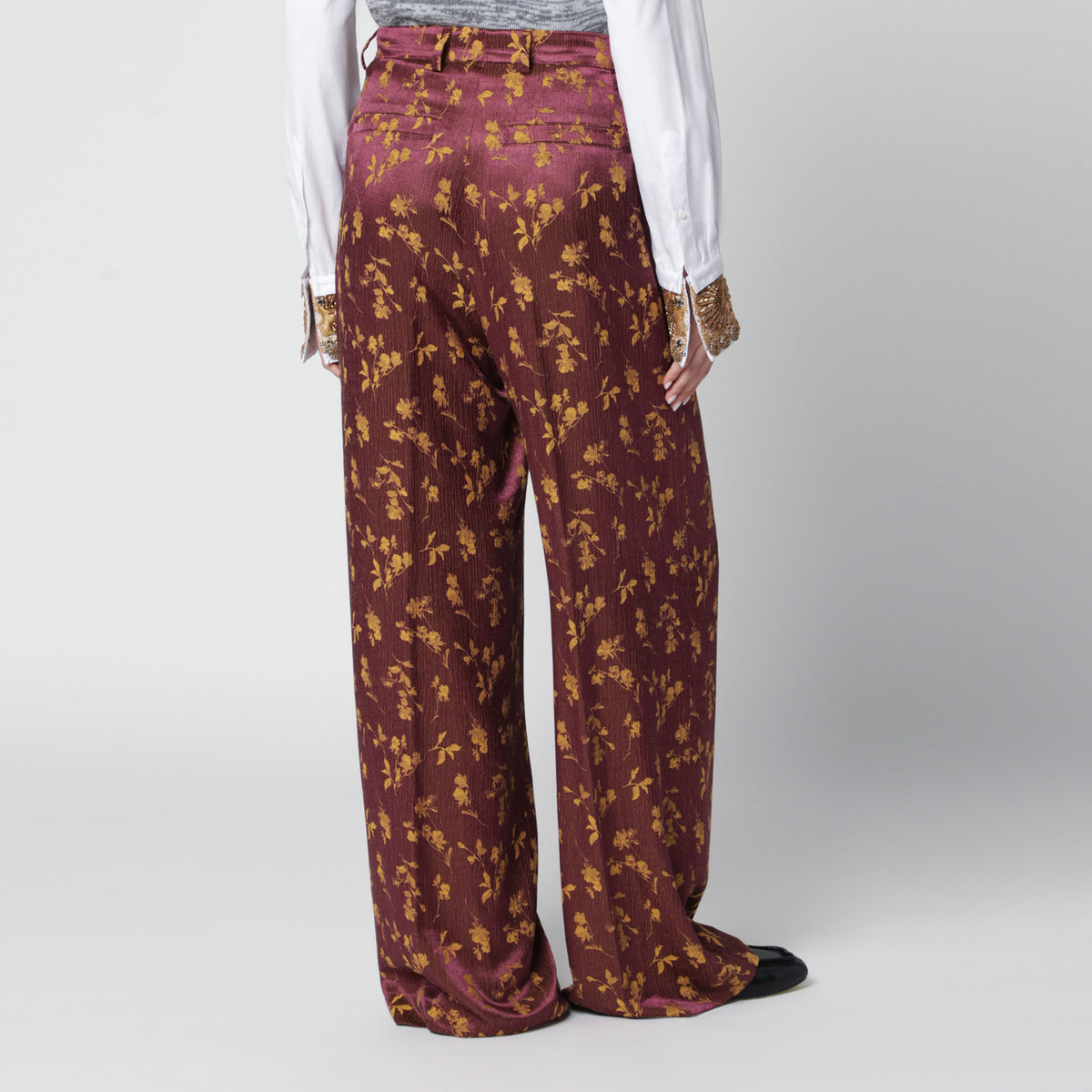Purple jacquard wide-leg trousers