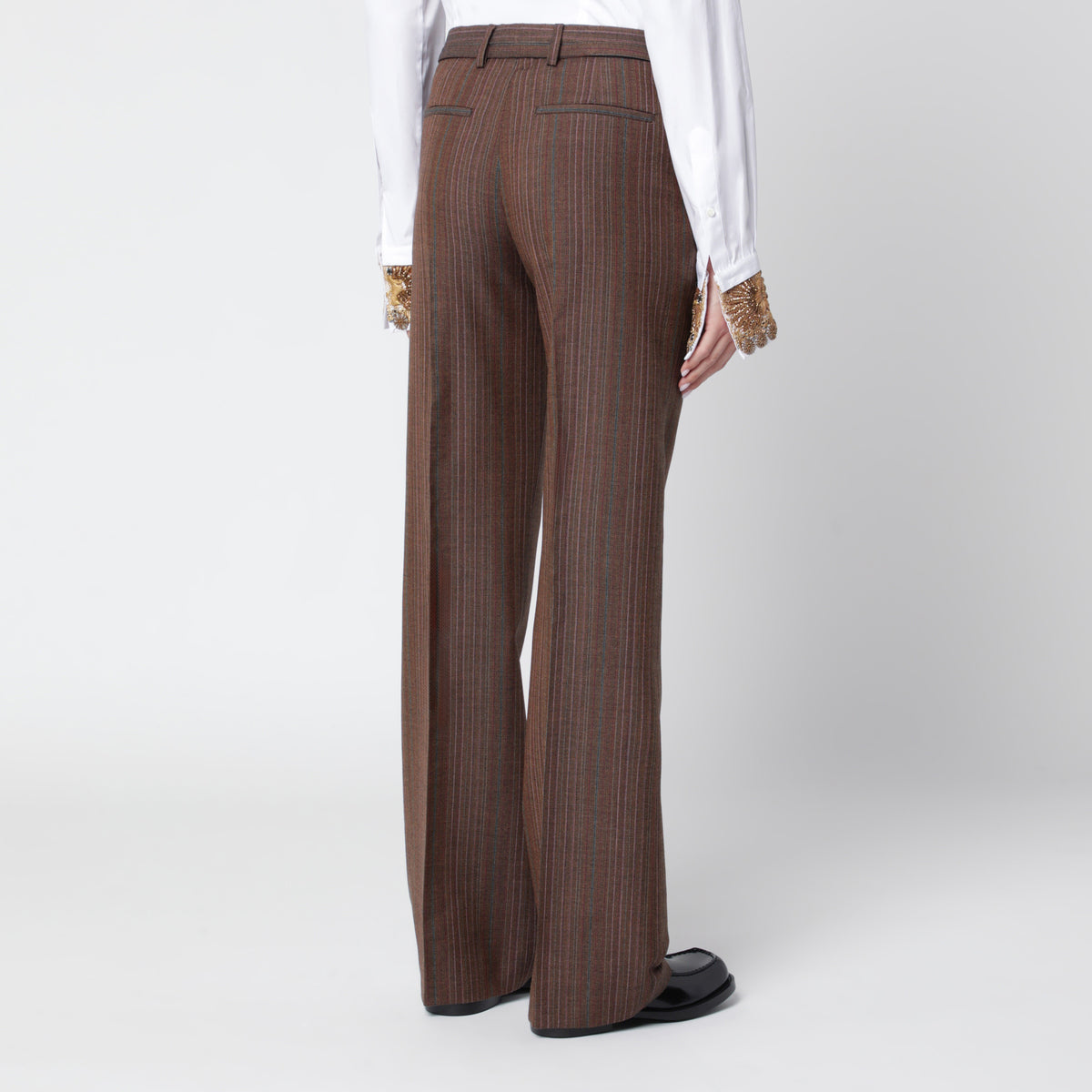 Brown pinstripe trousers