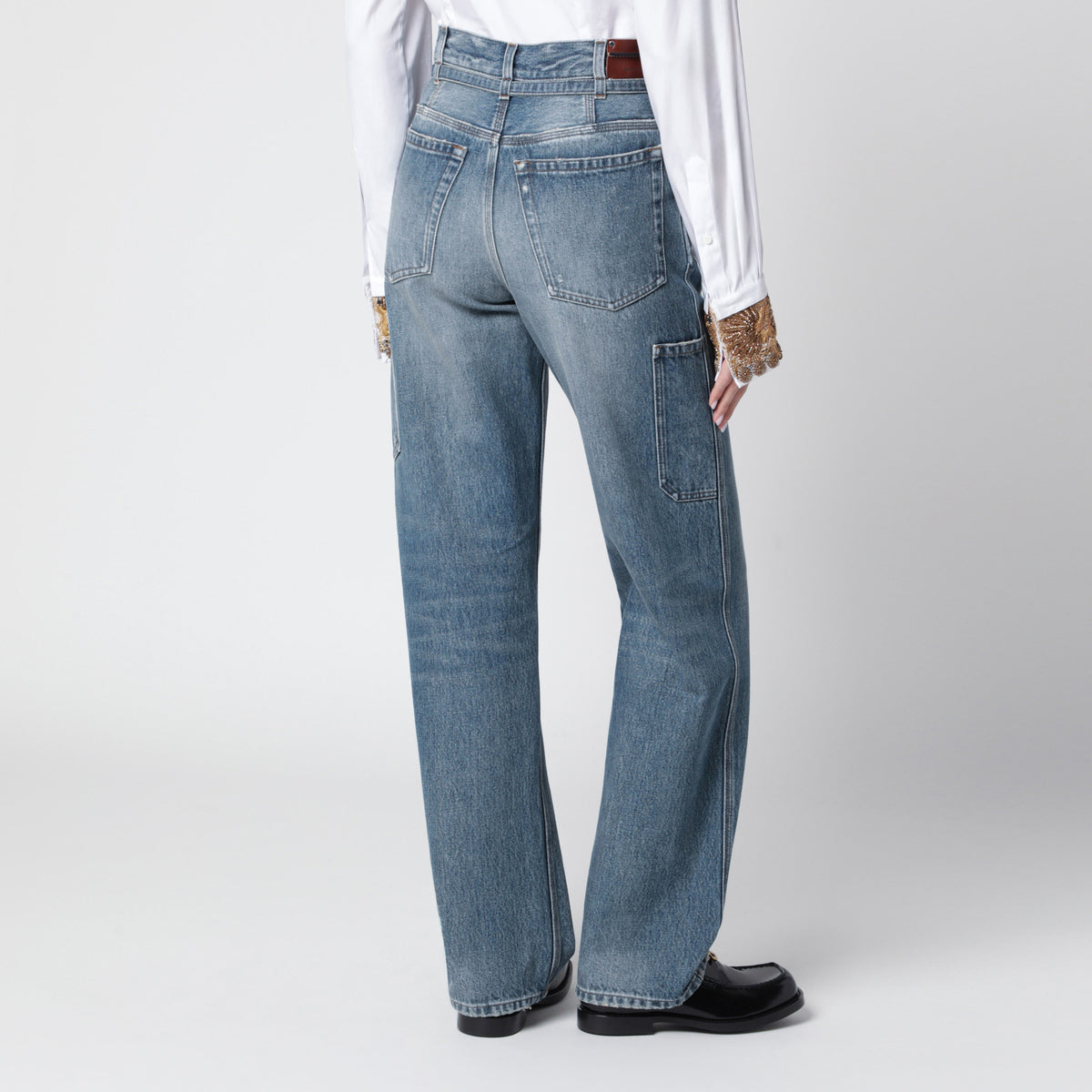 Blue washed-effect jeans with belt