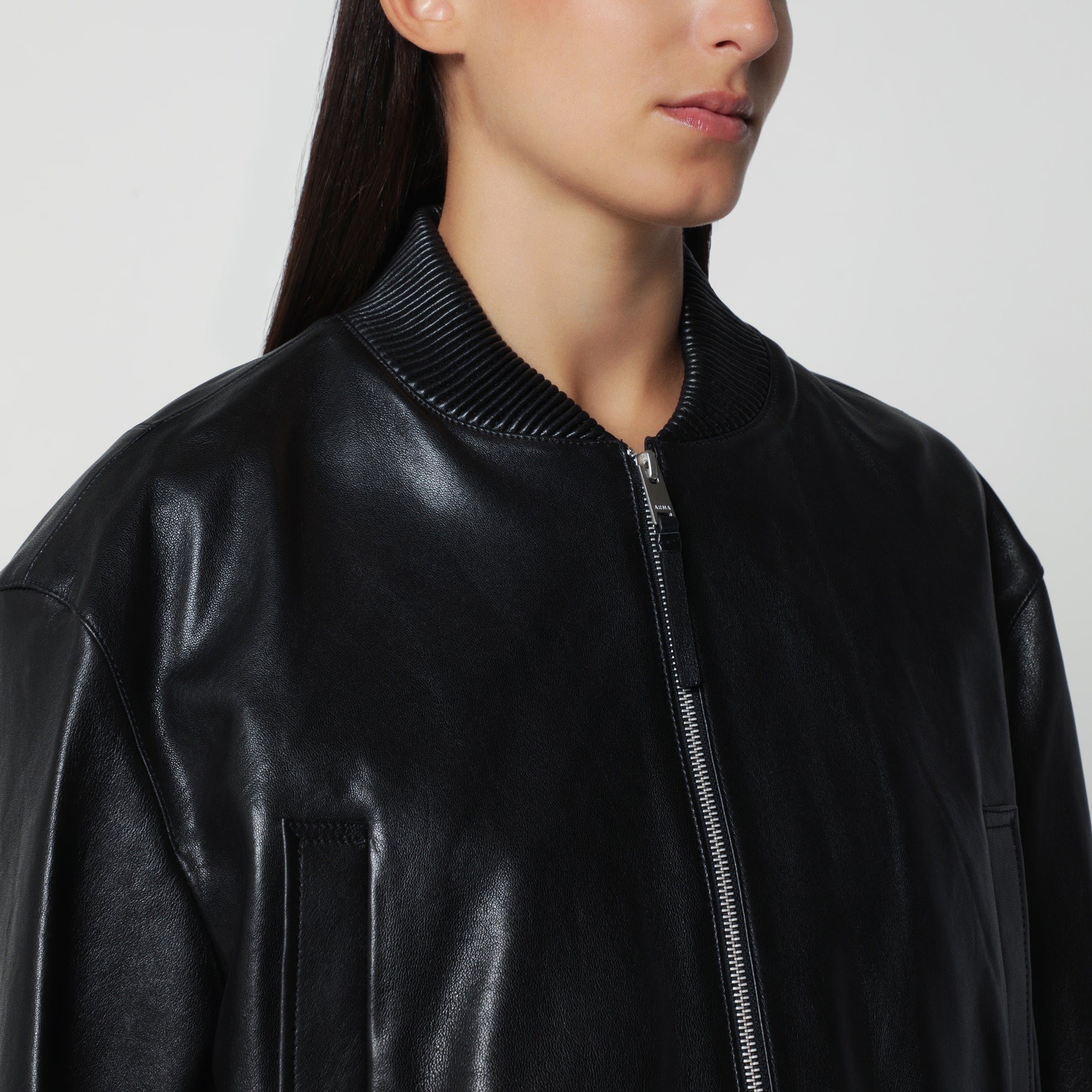 Black Hannah cropped leather bomber jacket