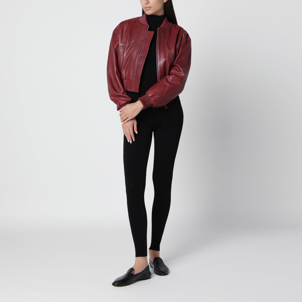 Bomber court Hannah rouge en cuir