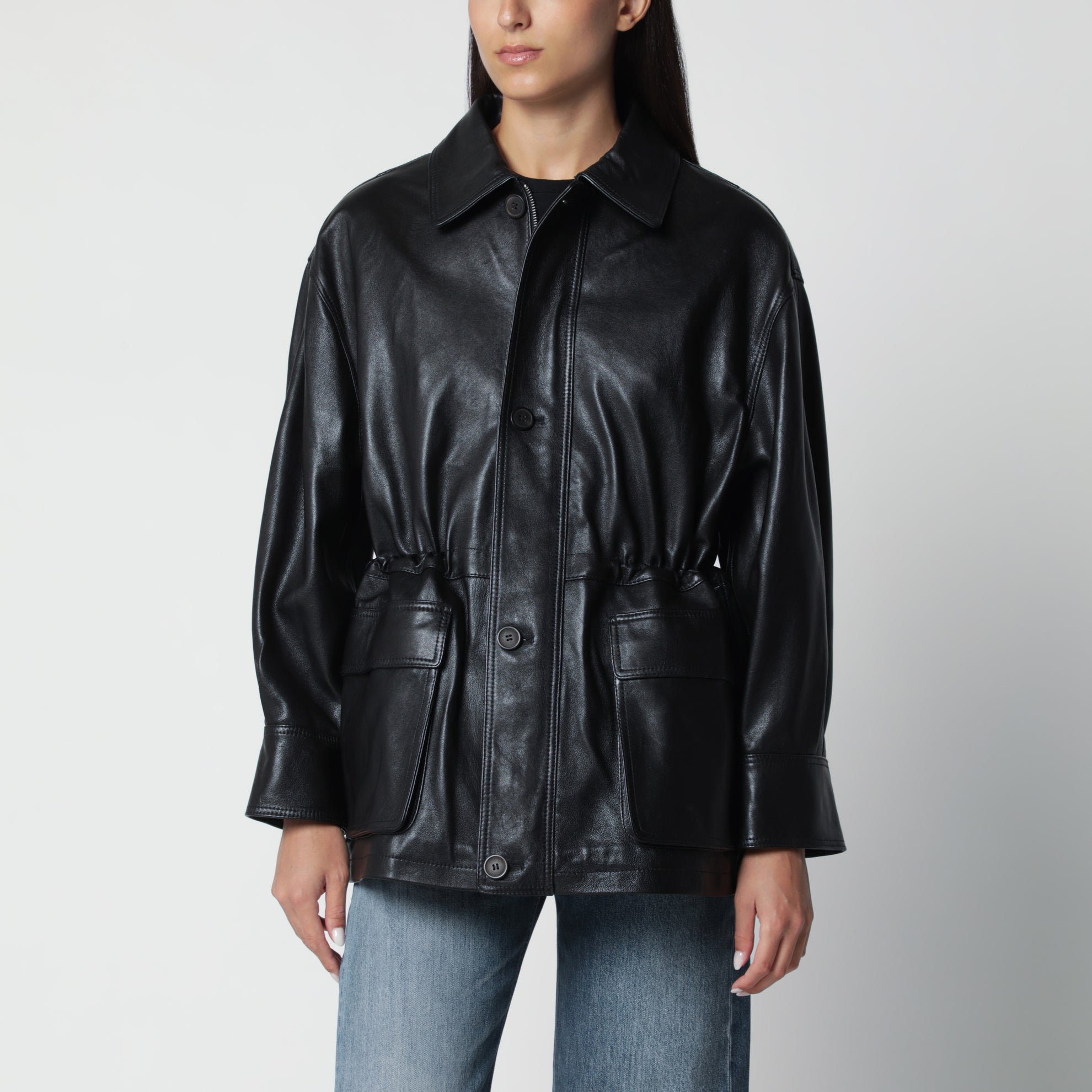 Schwarze Maeve Lederjacke mit Tunnelzug
