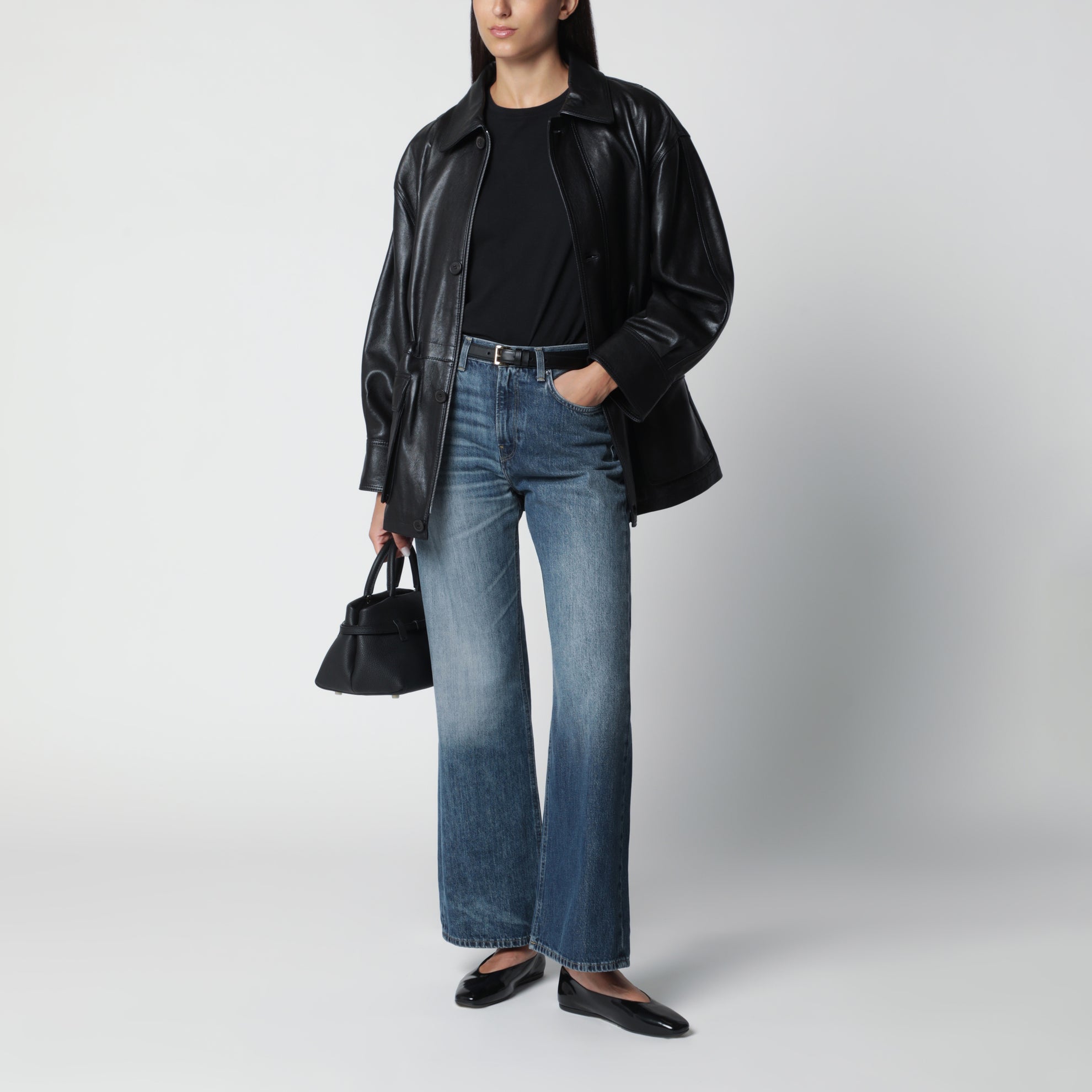 Schwarze Maeve Lederjacke mit Tunnelzug