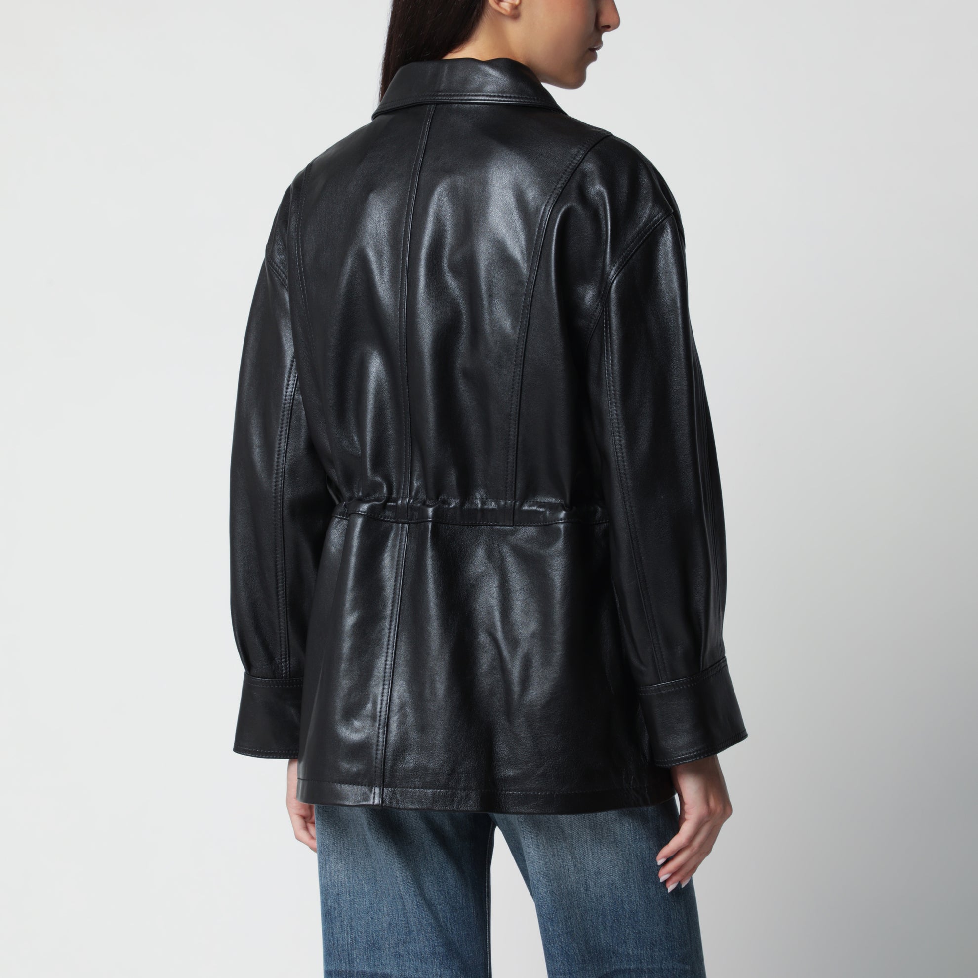 Schwarze Maeve Lederjacke mit Tunnelzug
