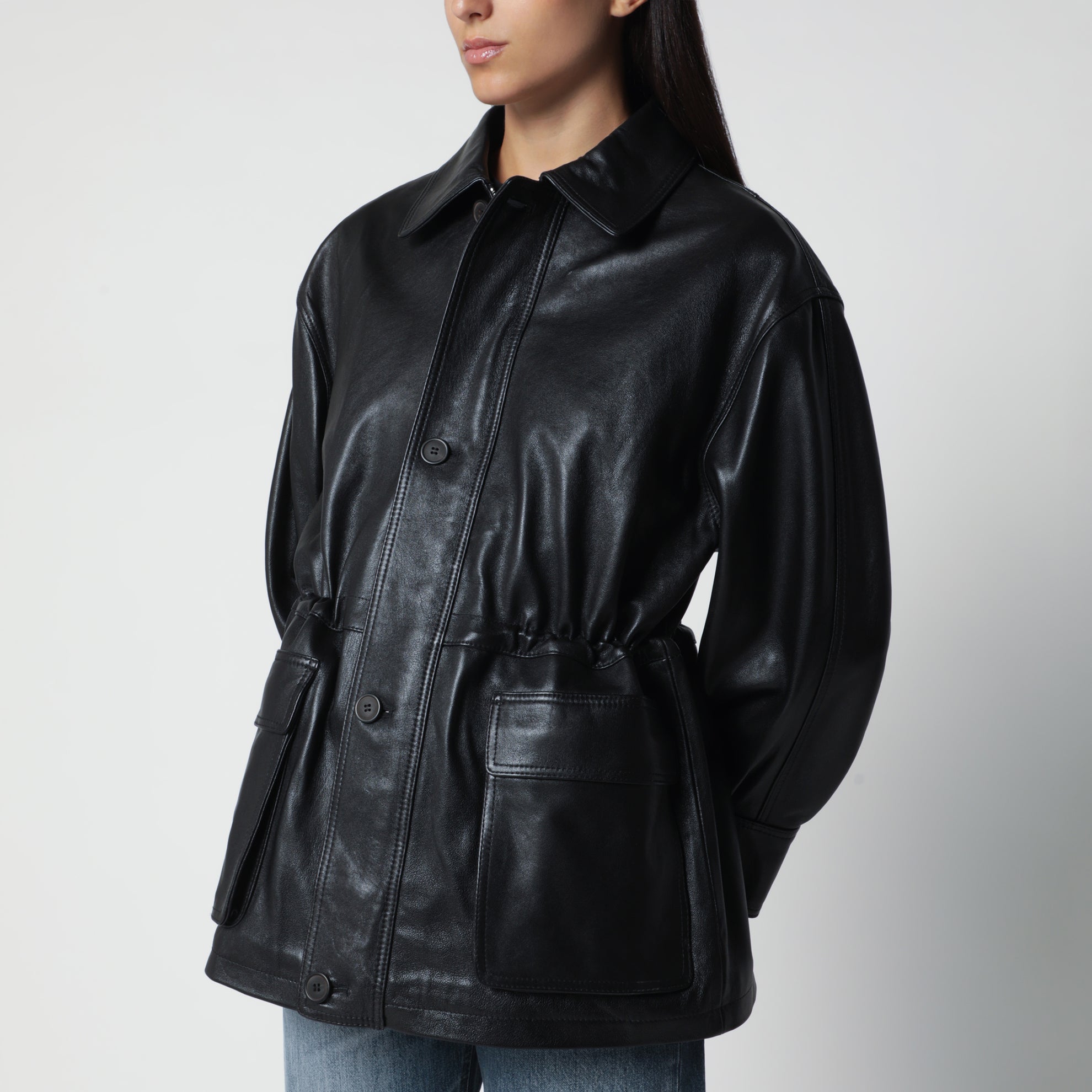 Schwarze Maeve Lederjacke mit Tunnelzug