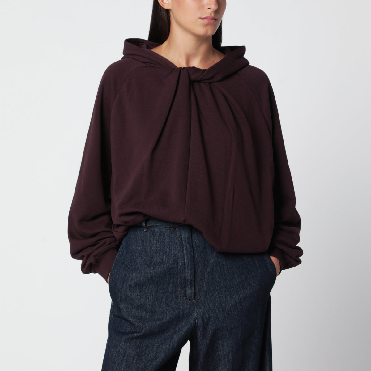 Felpa con cappuccio bordeaux in cotone