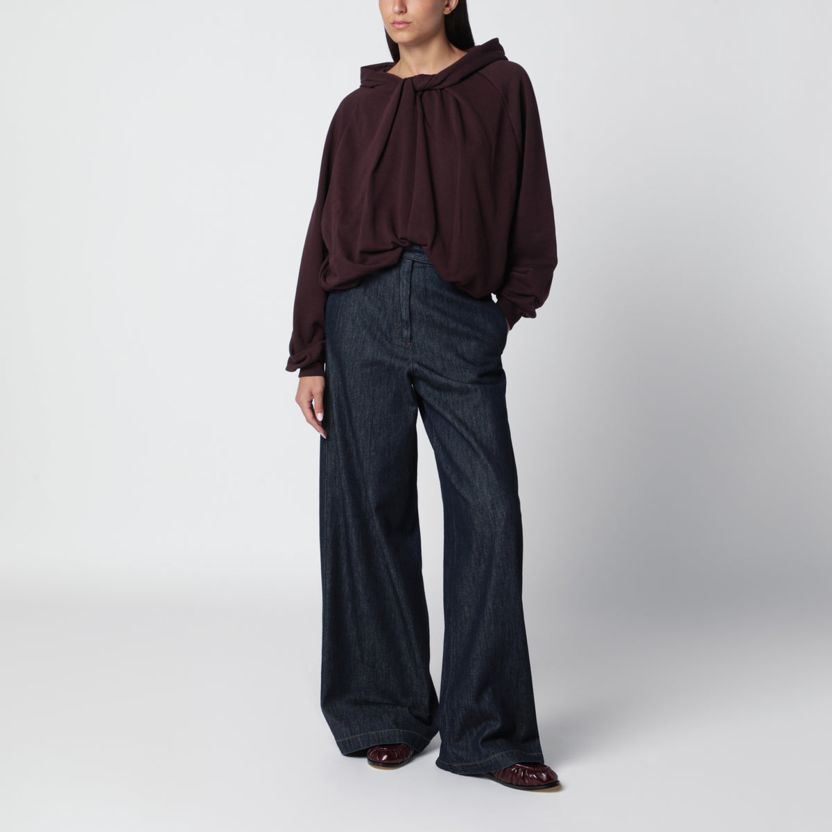 Felpa con cappuccio bordeaux in cotone