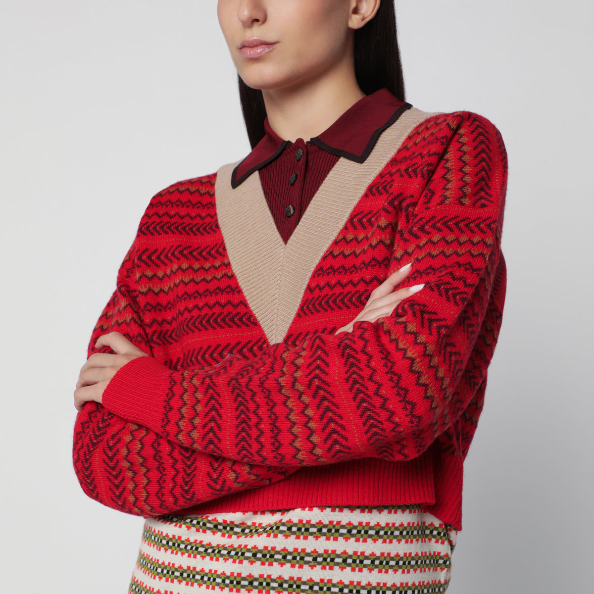 Red wool and viscose sweater