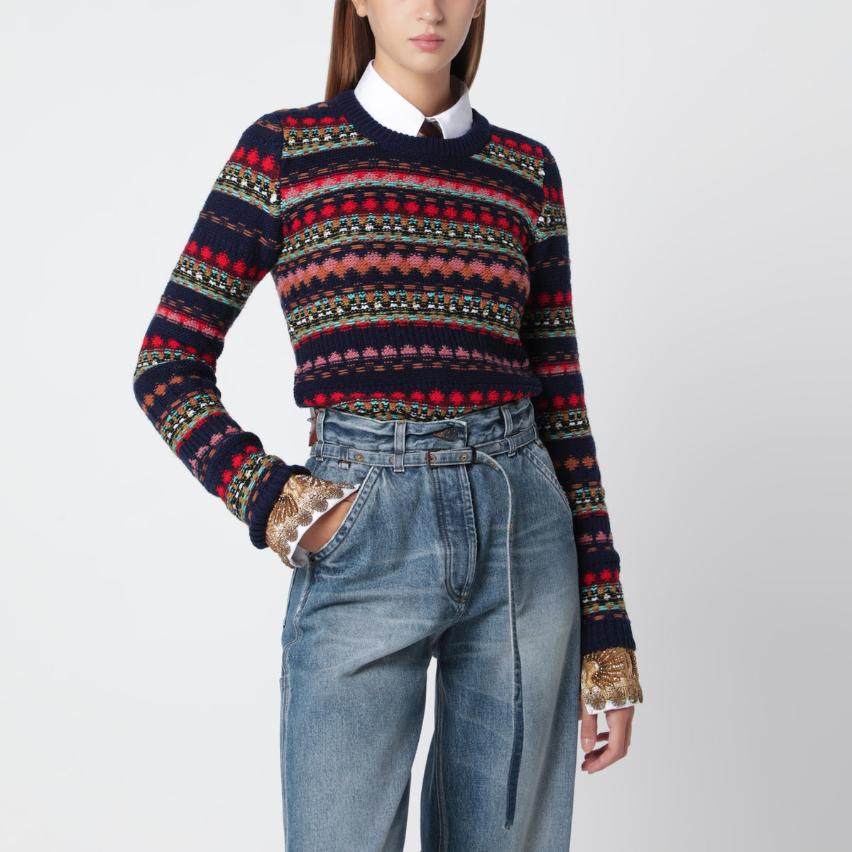 Navy jacquard wool sweater