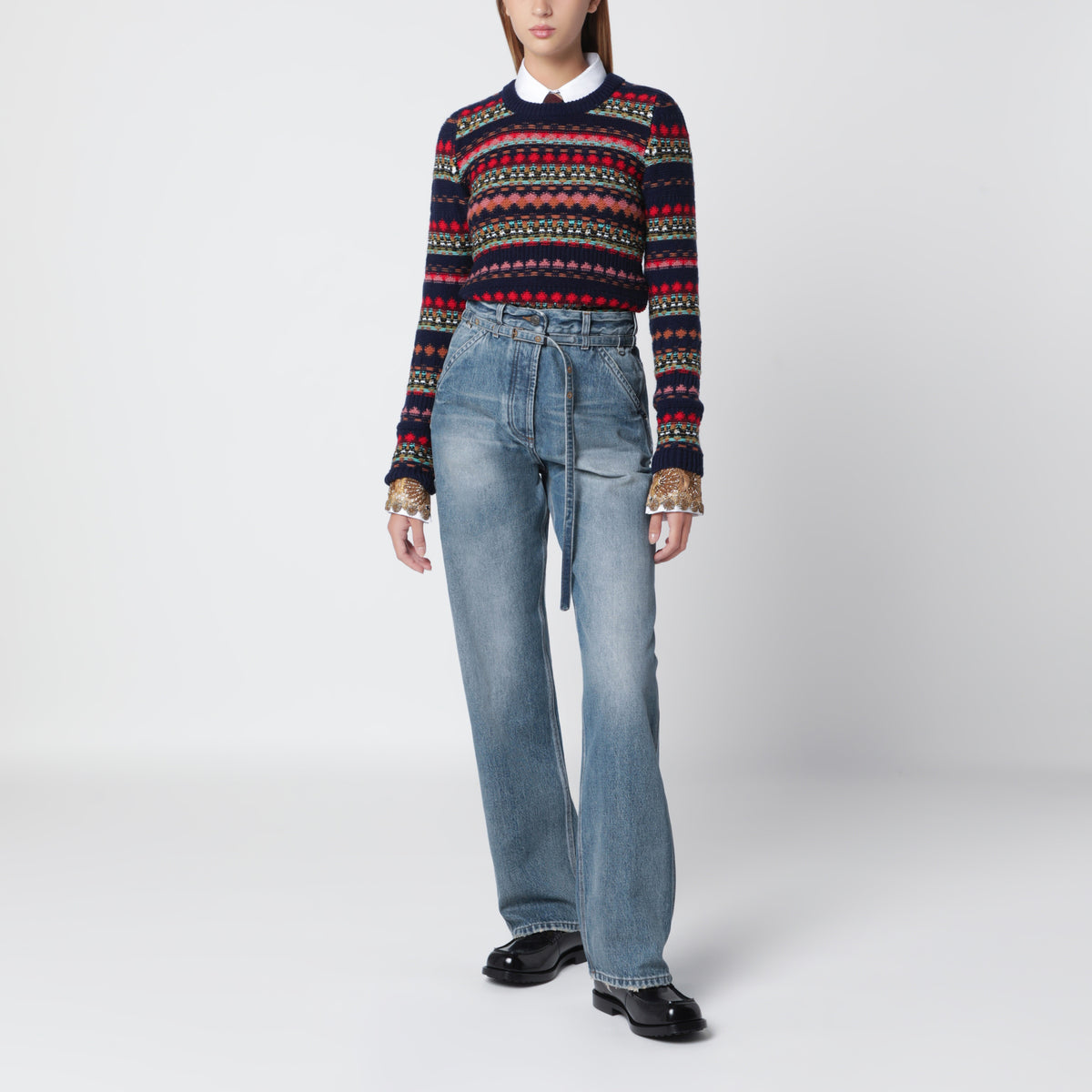 Navy jacquard wool sweater
