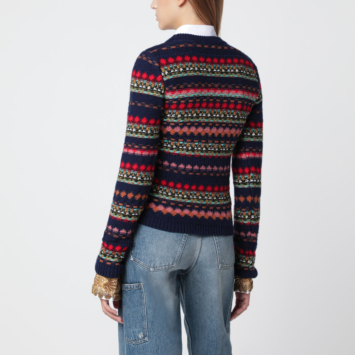 Navy jacquard wool sweater