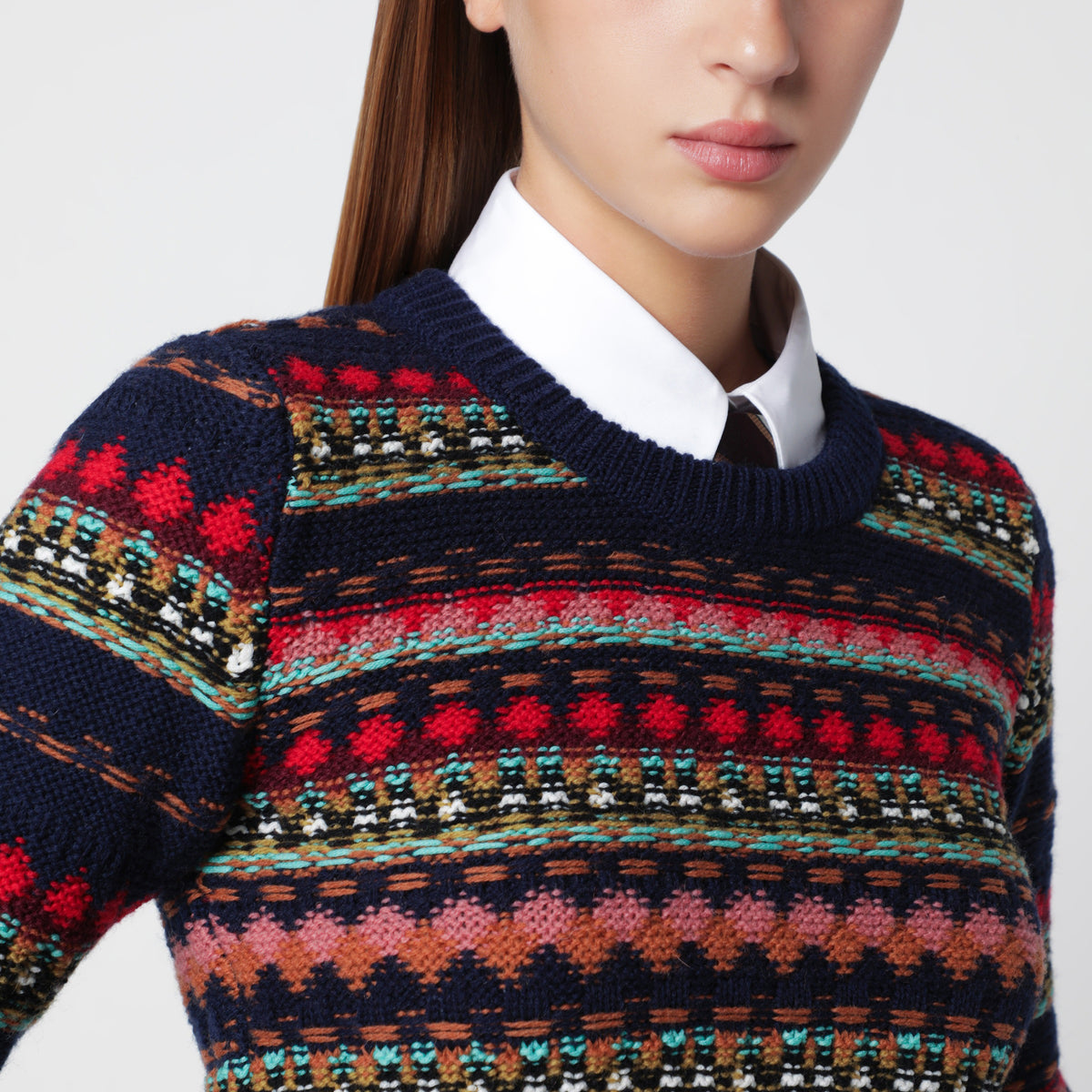 Navy jacquard wool sweater