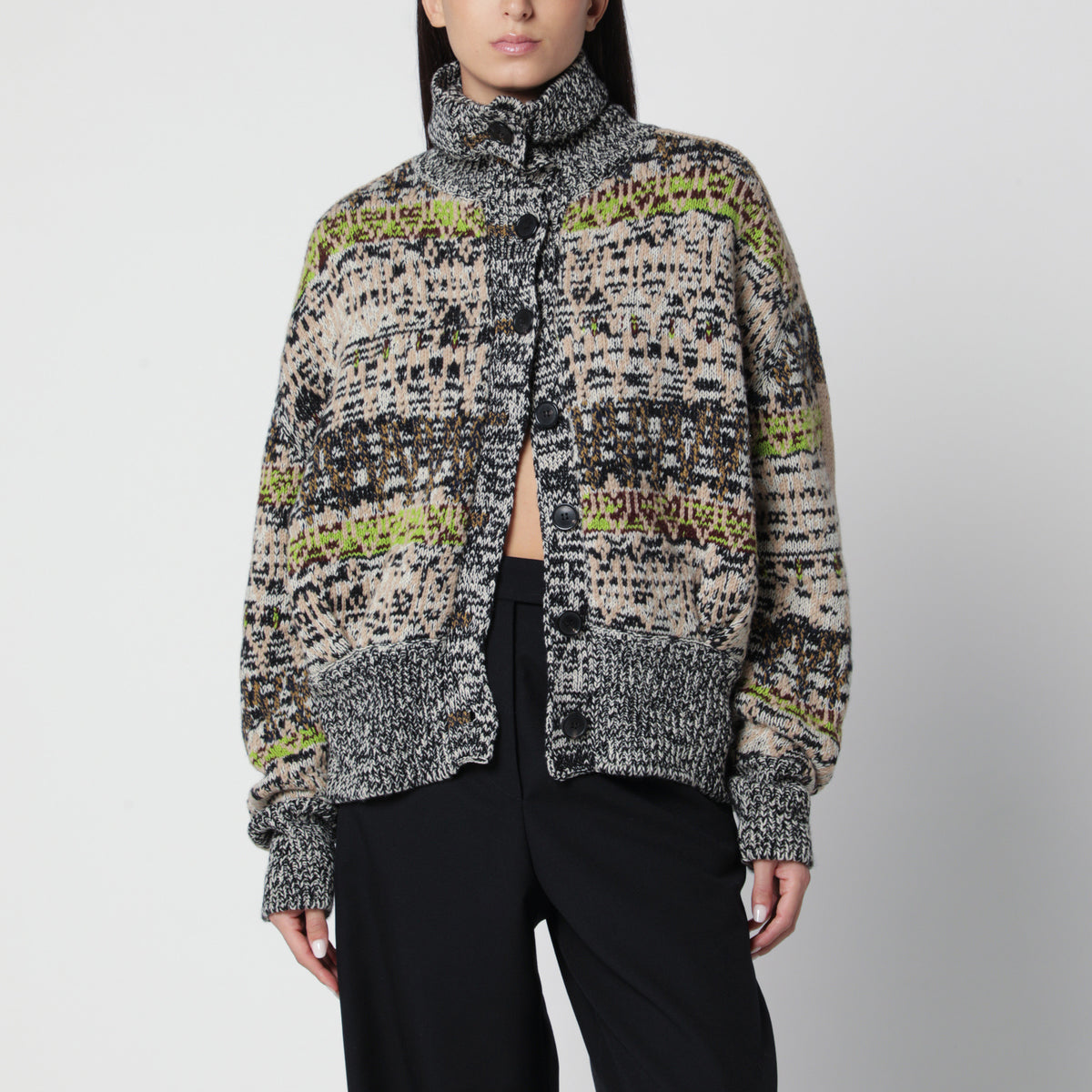 Mehrfarbiger Oversize-Cardigan aus Jacquardwolle