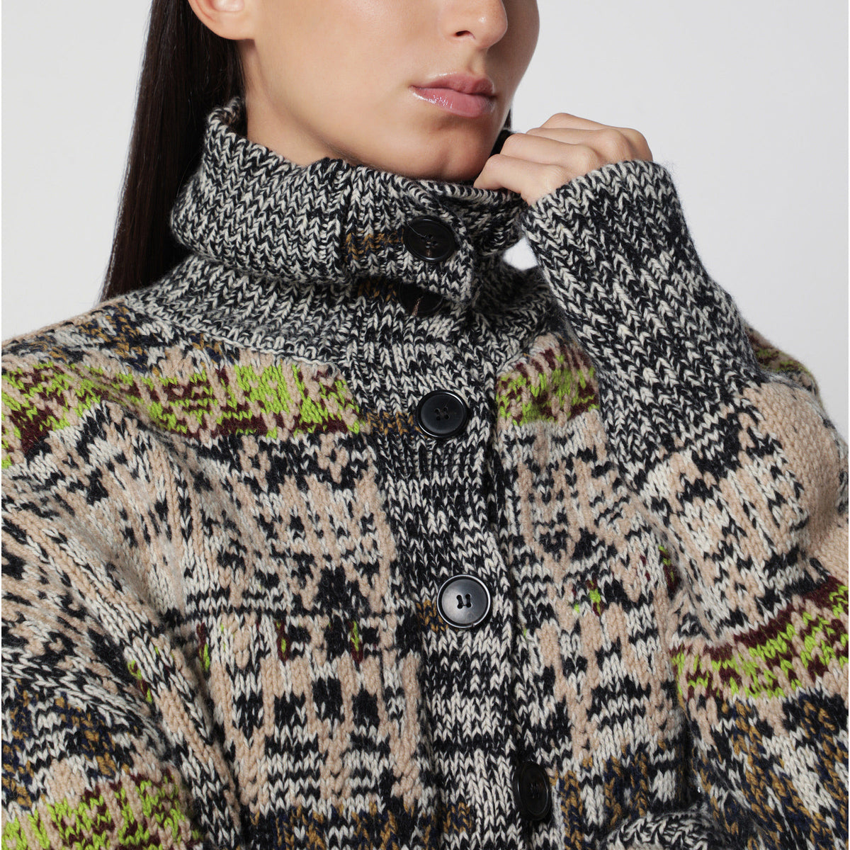 Mehrfarbiger Oversize-Cardigan aus Jacquardwolle