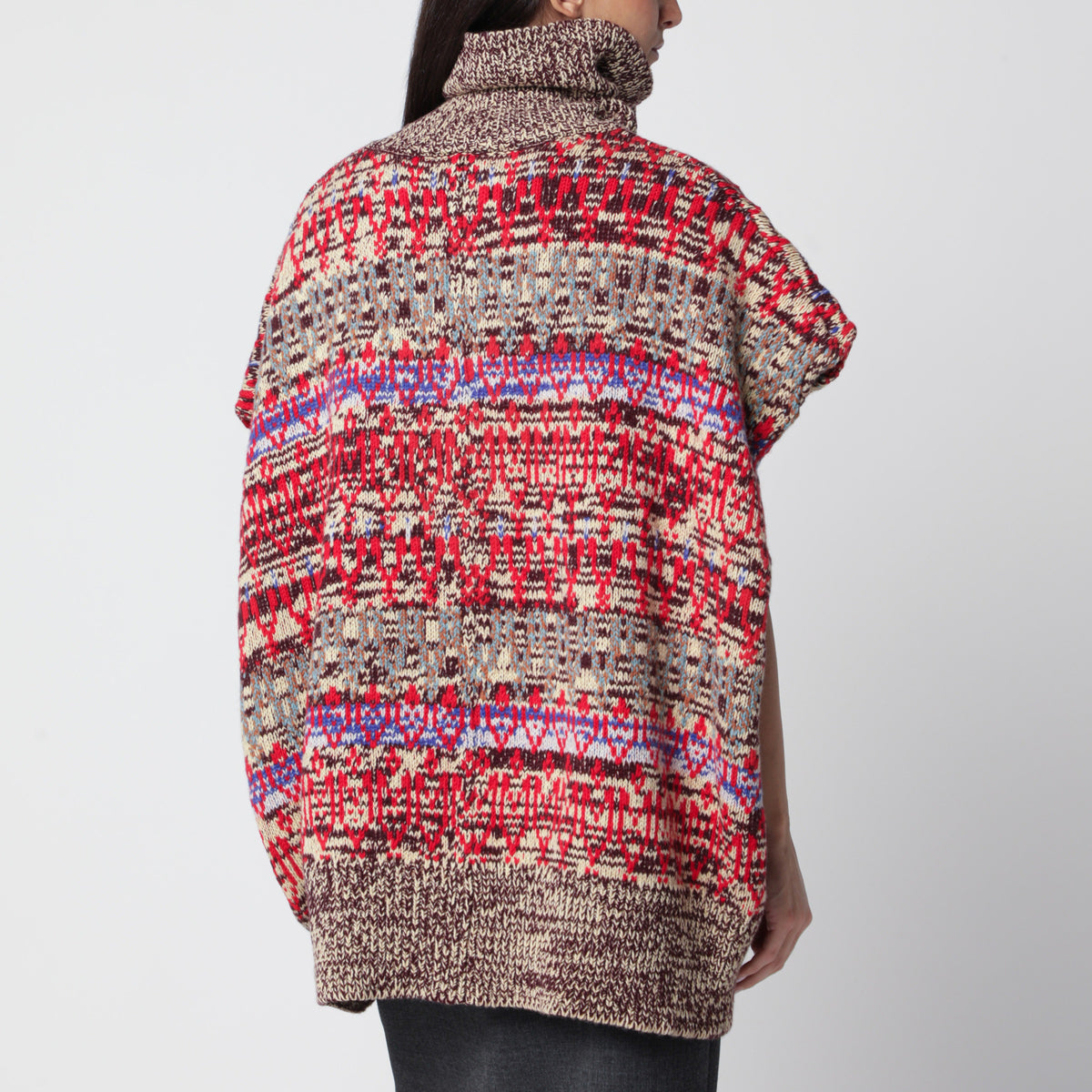Jacquard sleeveless cardigan in wool and cashmere