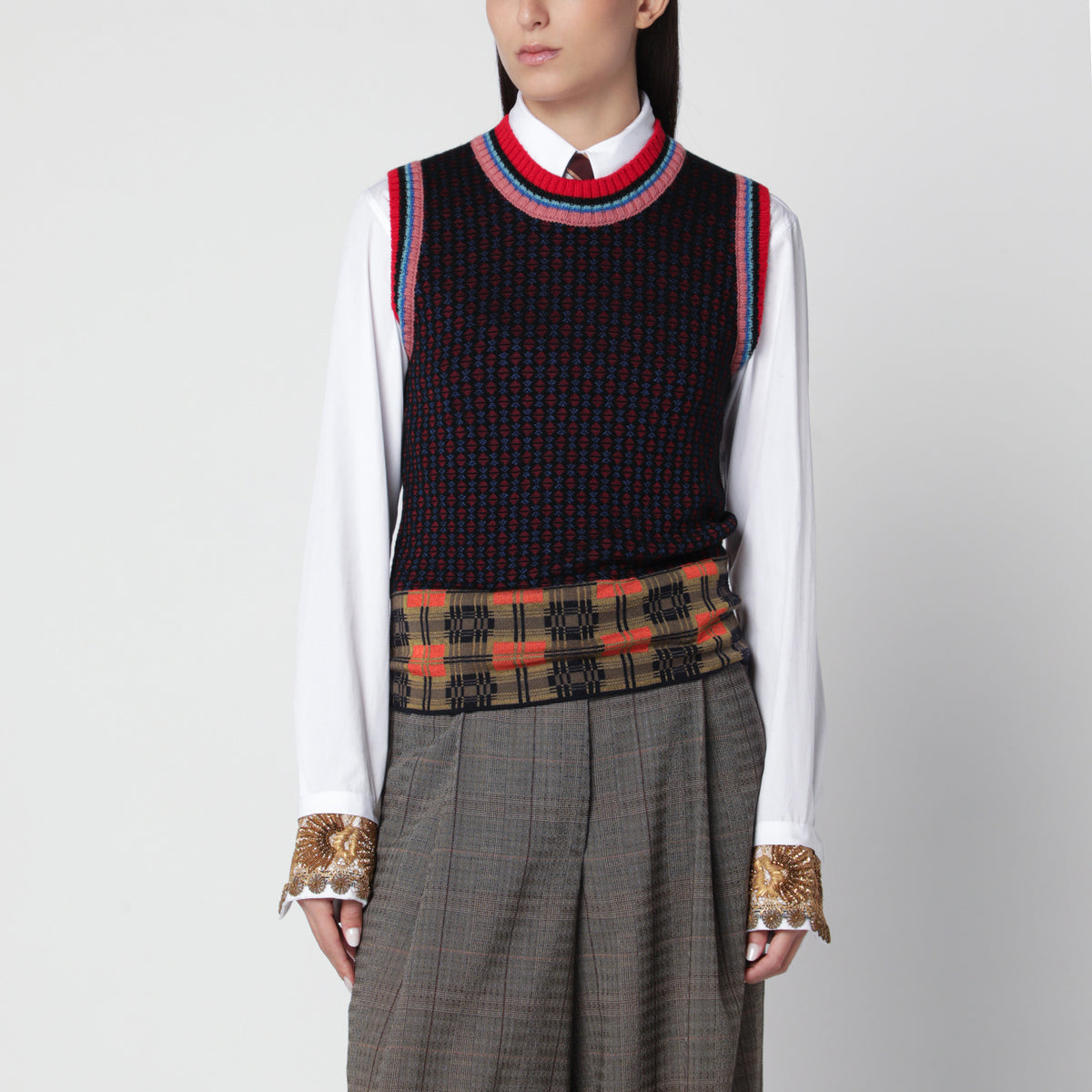 Bordeaux jacquard vest in wool and viscose