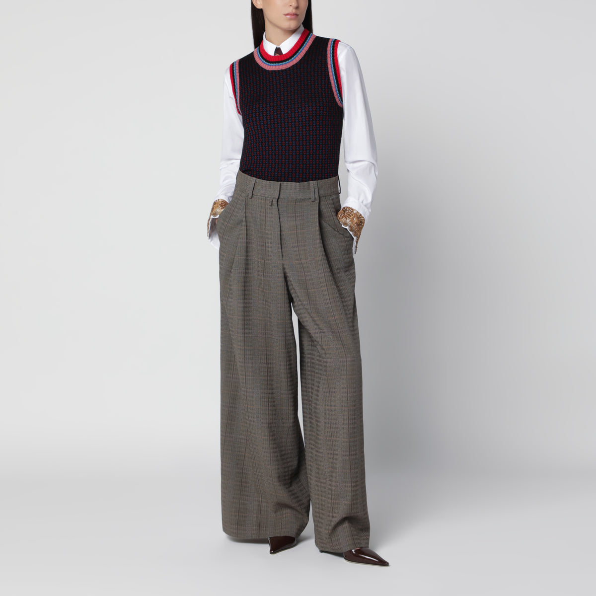 Bordeaux jacquard vest in wool and viscose