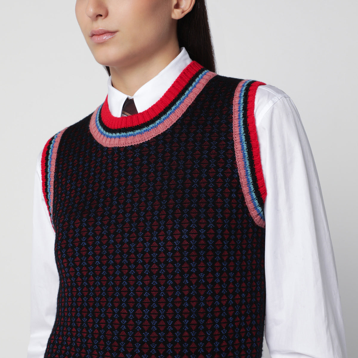 Bordeaux jacquard vest in wool and viscose