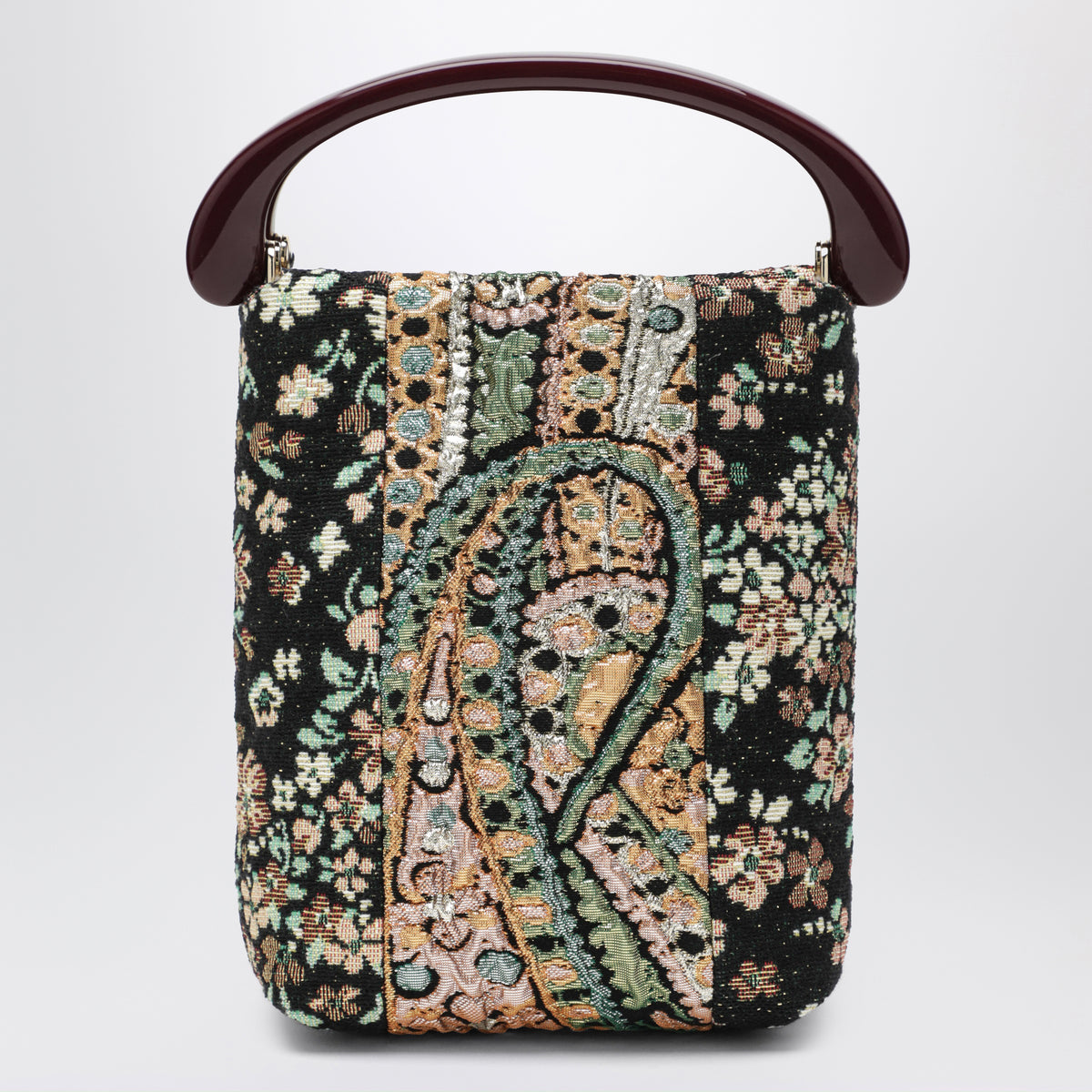 Brown floral gobelin micro bag