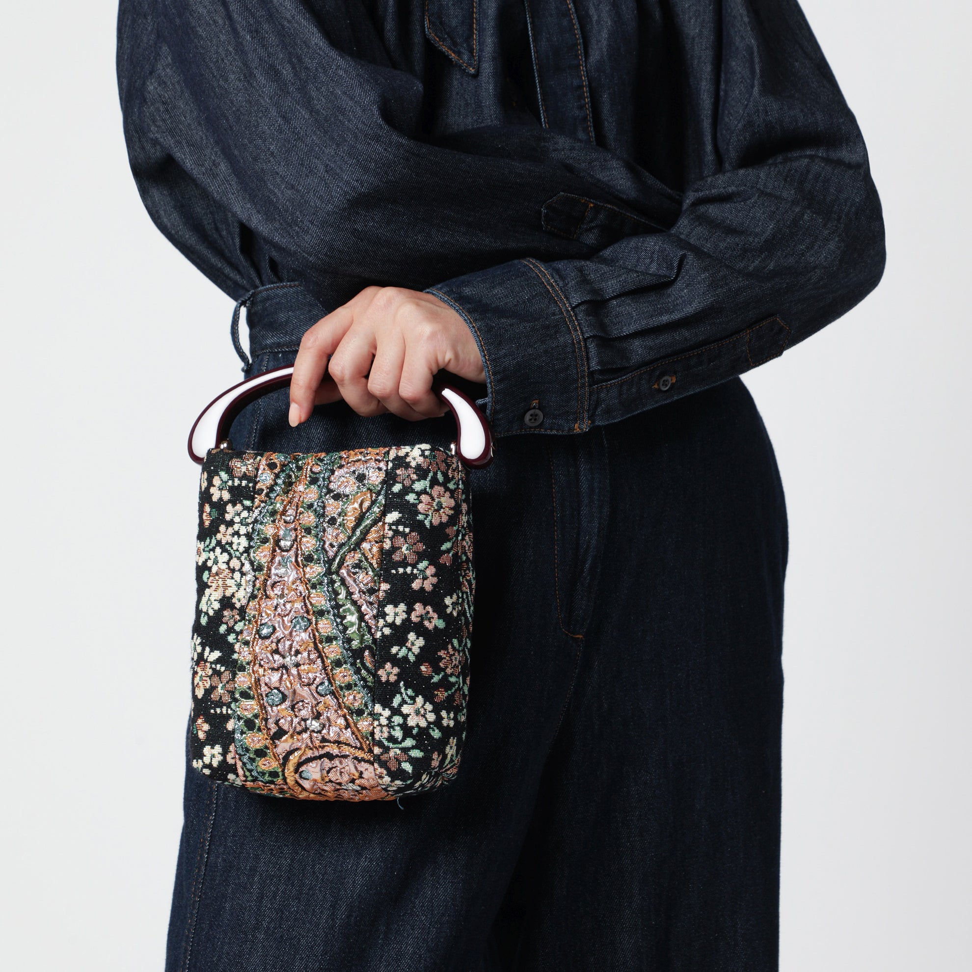 Brown floral gobelin micro bag