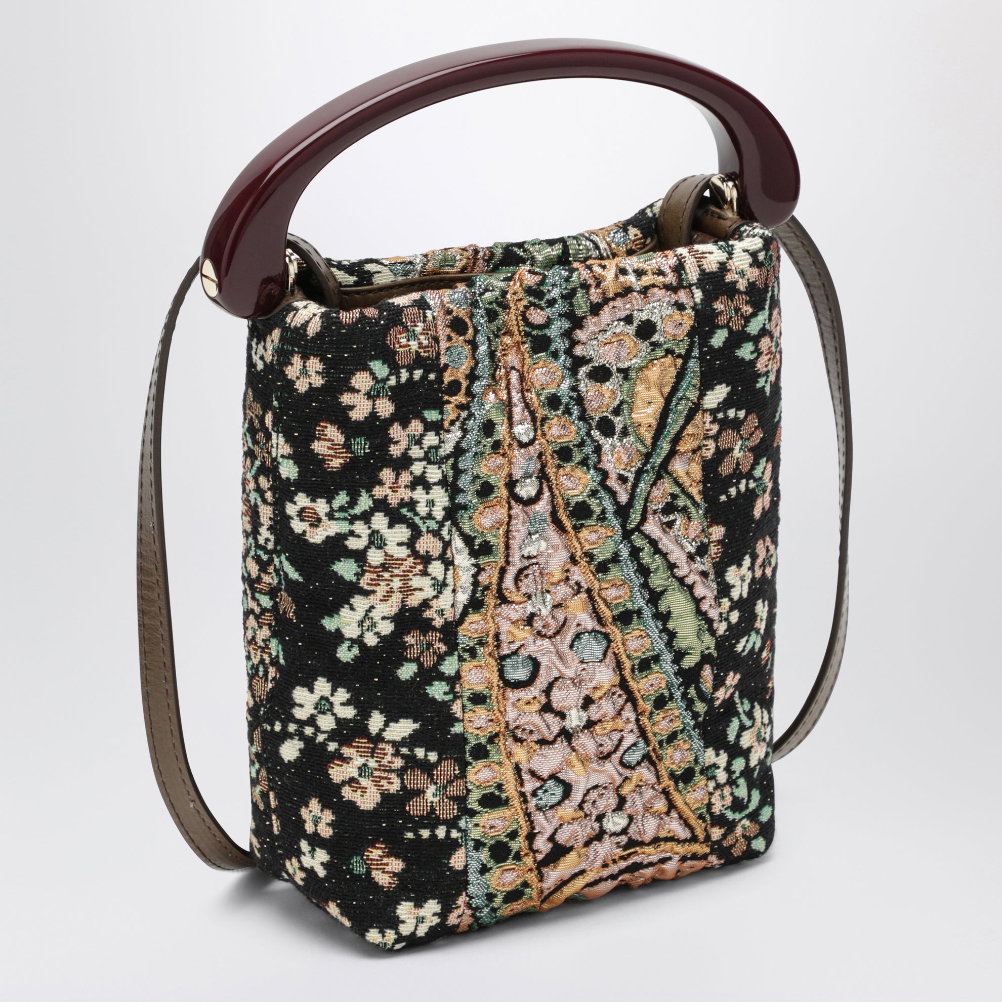 Brown floral gobelin micro bag