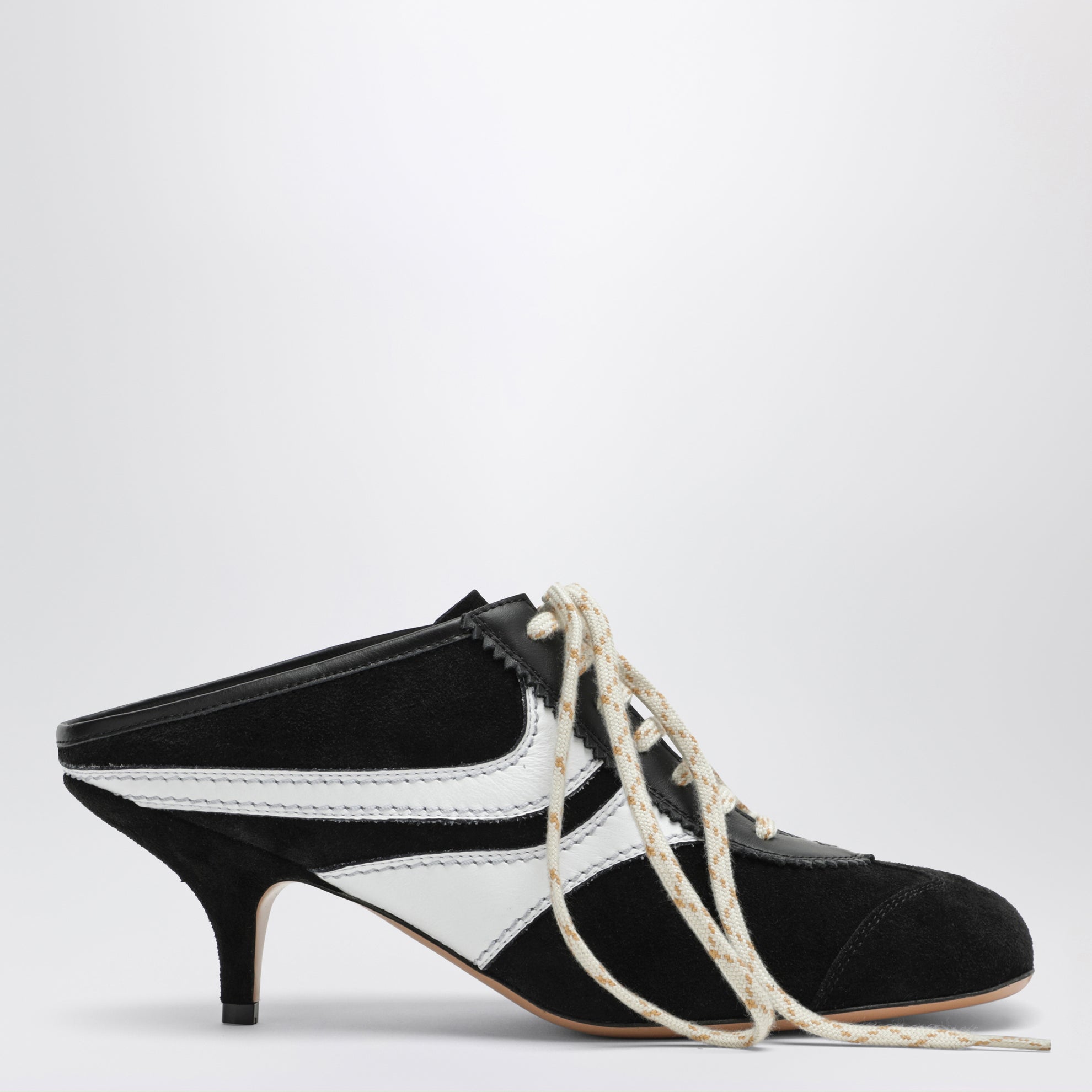 Mules 65 in suede e pelle neri e bianchi