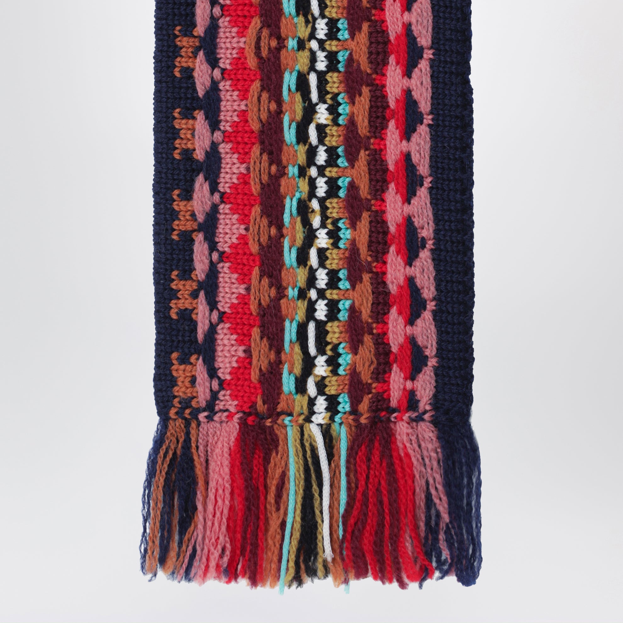 Navyblauer Wollschal mit mehrfarbigem Jacquardmuster