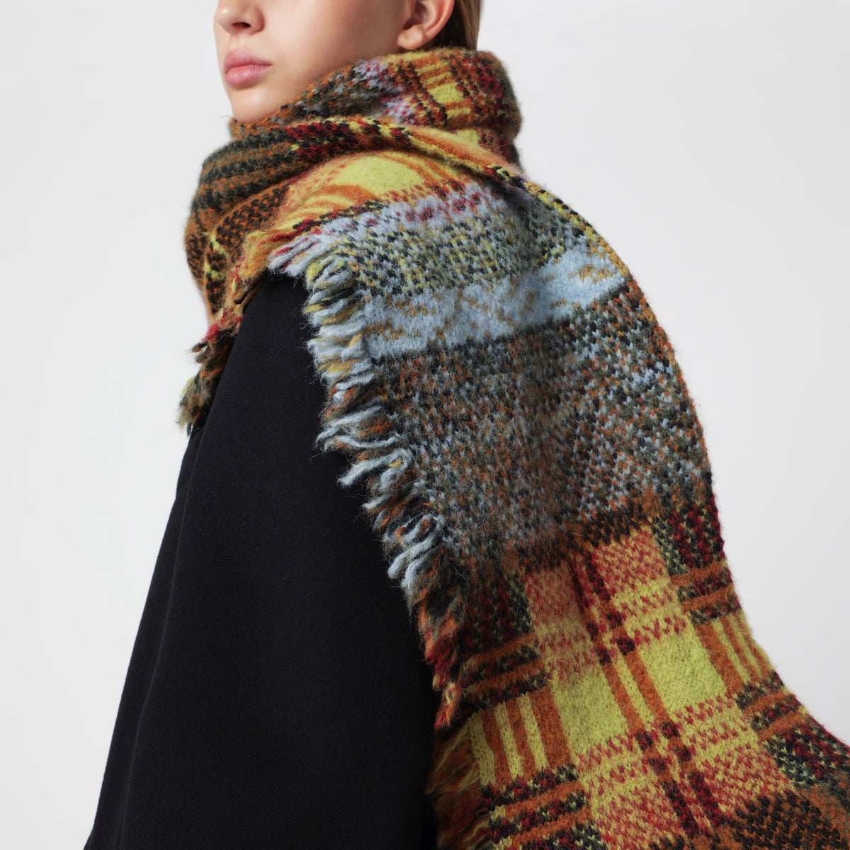 Sciarpa patchwork in misto lana e alpaca