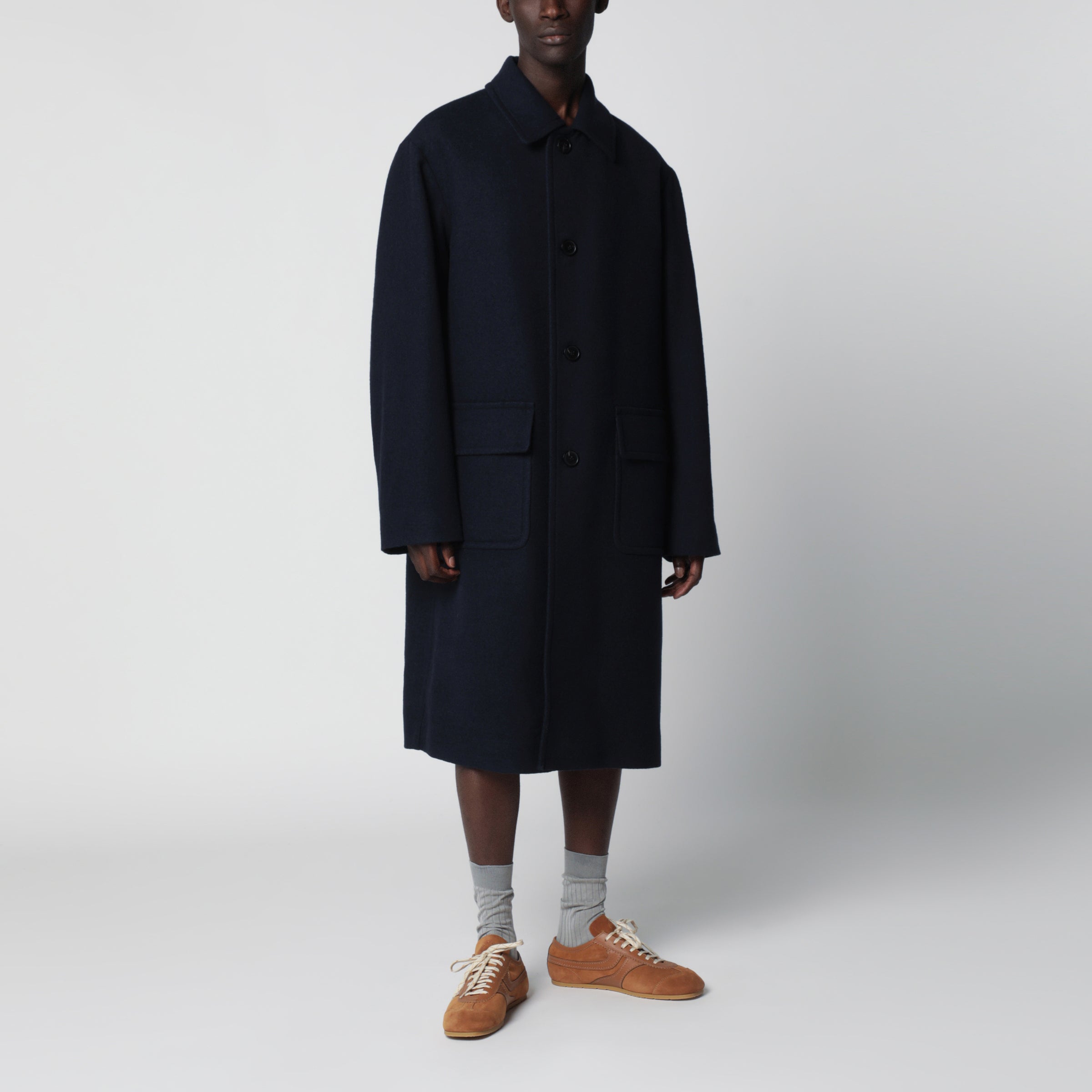 DRIES VAN NOTEN WOOL JACKET COAT ネイ Dries Van Noten Navy blue single-breasted wool coat | TheDoubleF